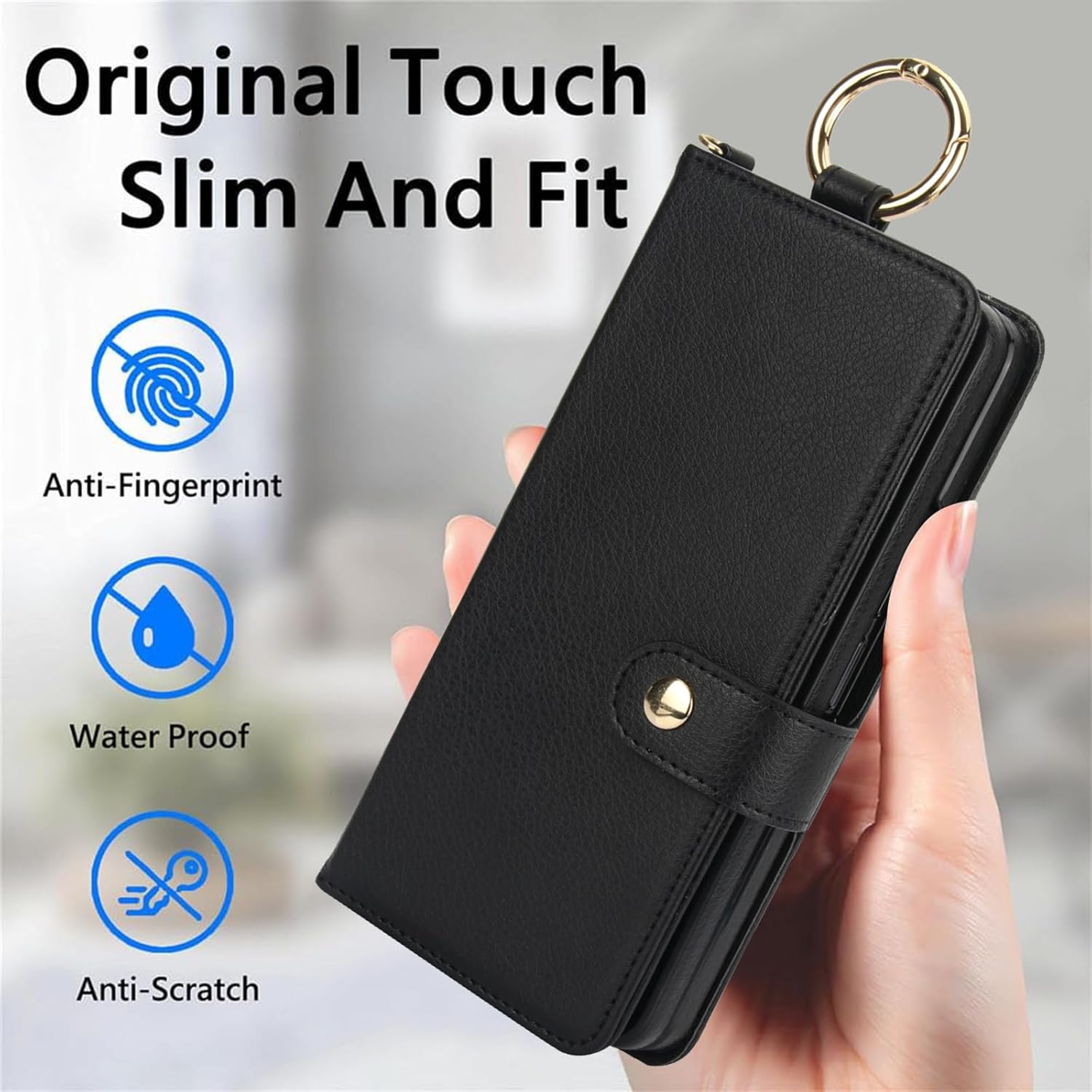 Asuwish Phone Case for Samsung Galaxy Z Fold 5 5G 2023 Wallet Cover with S Pen SPen Slot Credit Card Holder Stand RFID Blocking Slim Wrist Strap Cell Accessories ZFold5 Z5 G Fold5 5Z Women Men Black