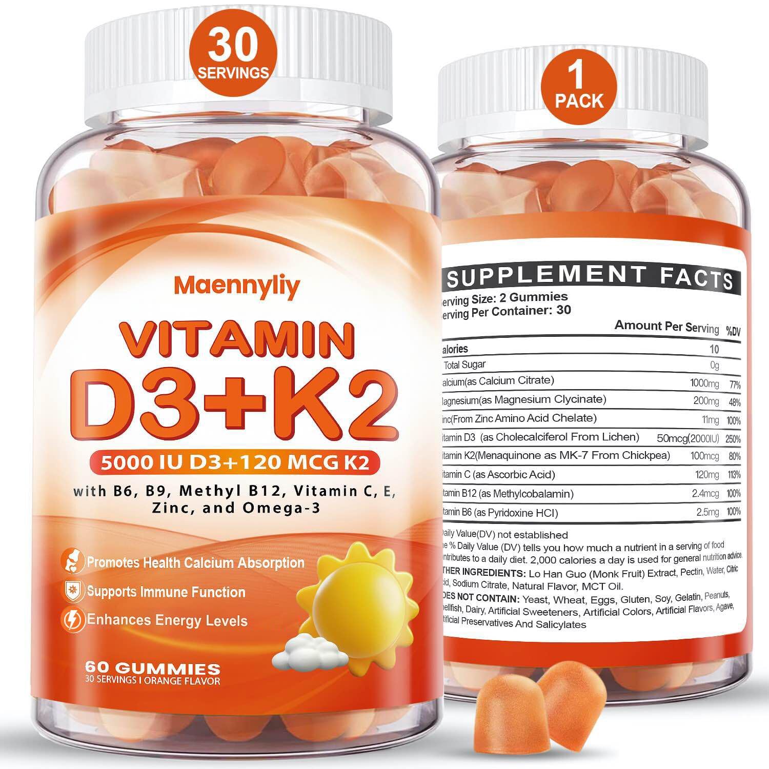 Maennyliy Vitamin D3 K2 Gummies for Adults: D3 5000IU + K2 (MK-7) 120mcg — Amazon image 8