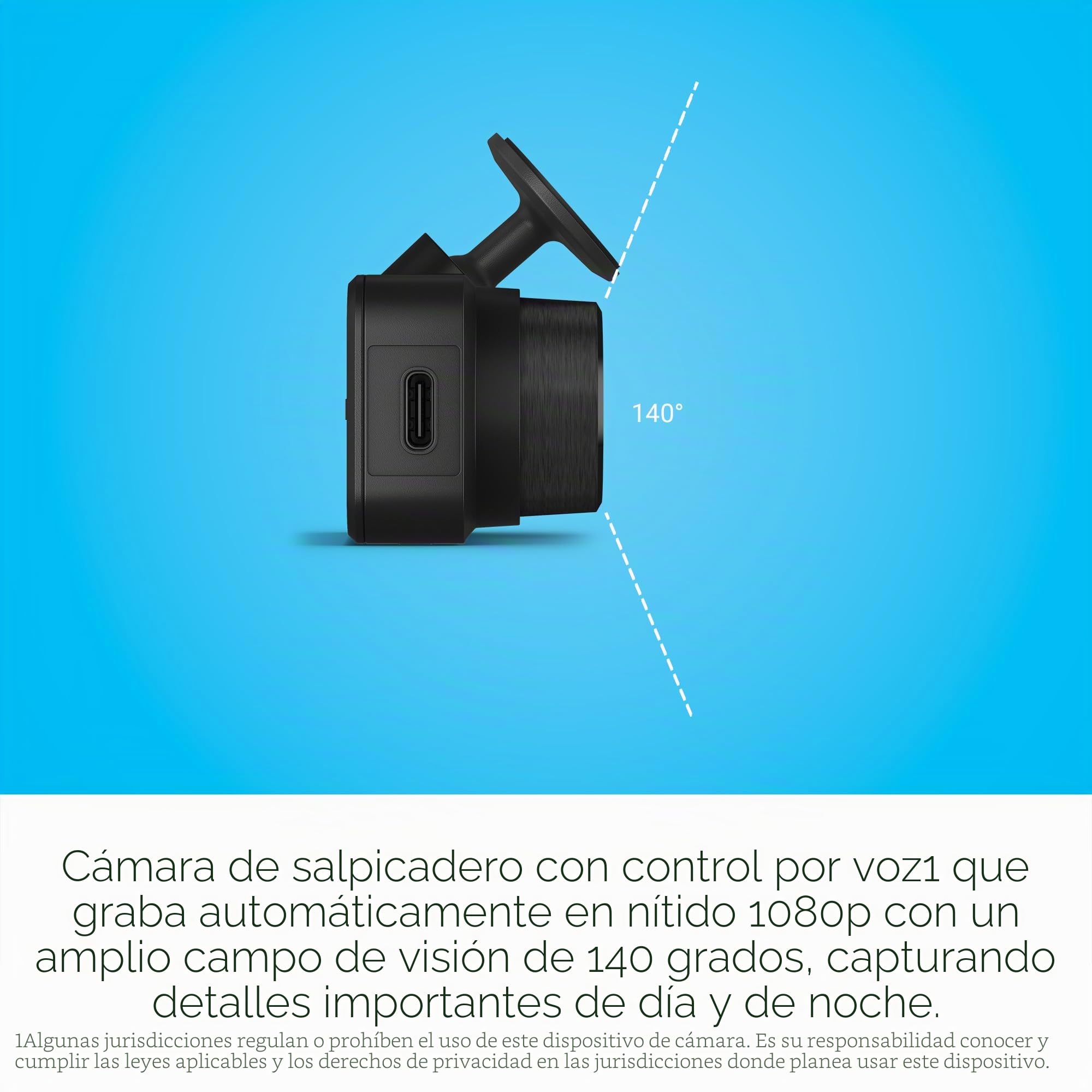 Garmin Dash CAM™ Mini 3, cámara de salpicadero Ultra compacta de 1080p HD con un Campo de visión de 140 Grados, polarizador Clarity™ Integrado, controlado por Voz, grabación automática