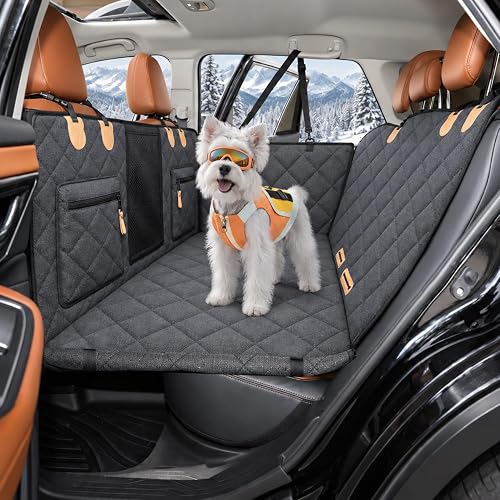 Dog Car Seat Cover for Back Seat, Waterproof Dog Seat Cover for Back Seat, Hard Bottom Back Seat Pet Cover for Dogs, Large-Space Hammock for Car Truck SUV, Charcoal, L