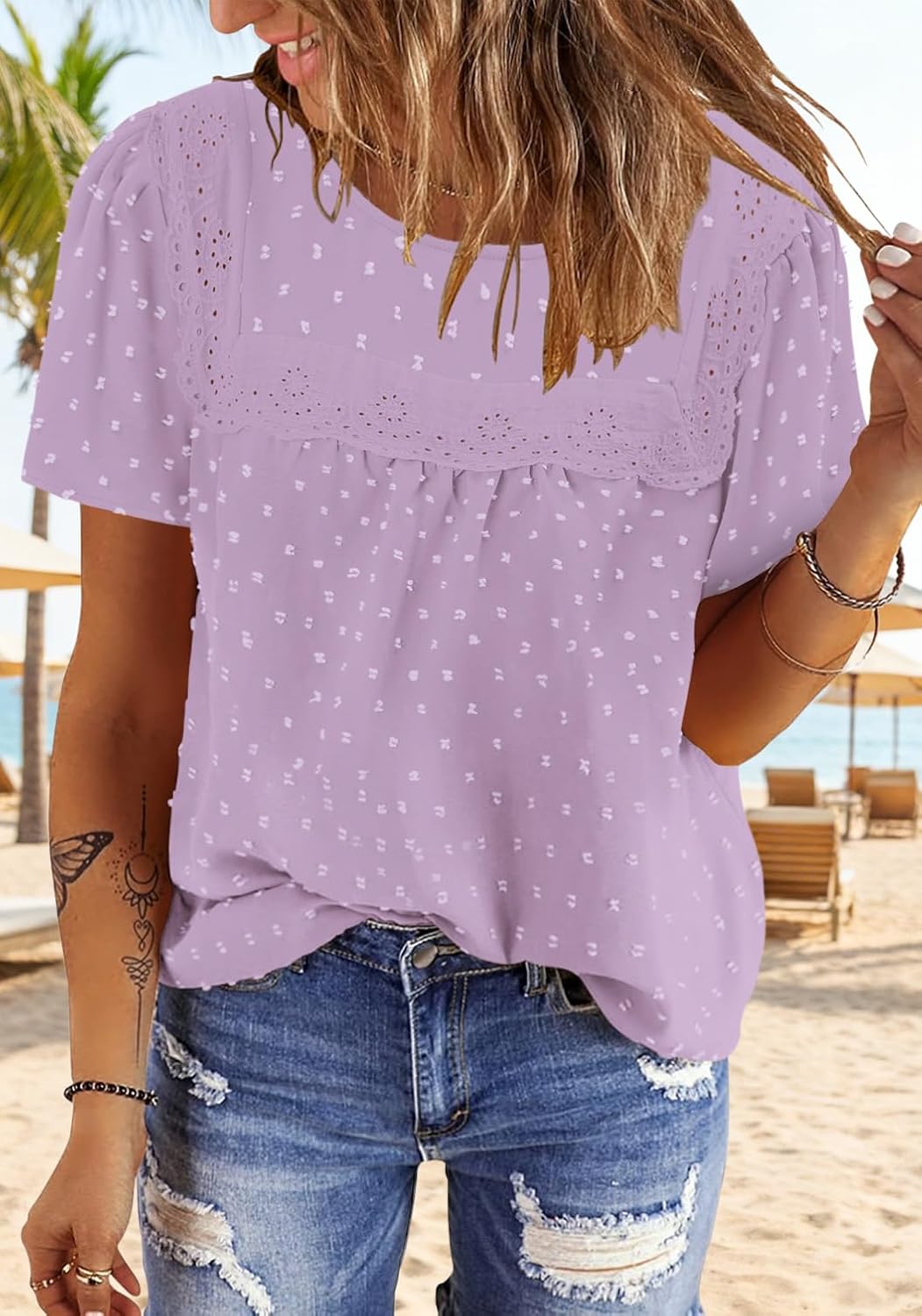 BETTE BOUTIK Women Boho Tops Short Sleeve Summer Flowy Shirts Dressy Casual Loose Trendy Blouses - Image 3