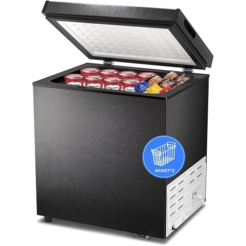 Kismile 2.0 Cubic Feet Chest Freezer with 2 Removable Basket Free Standing Top Open Door Compact Freezer with Adjustable Temperature for Home/Kitchen/Office/Bar