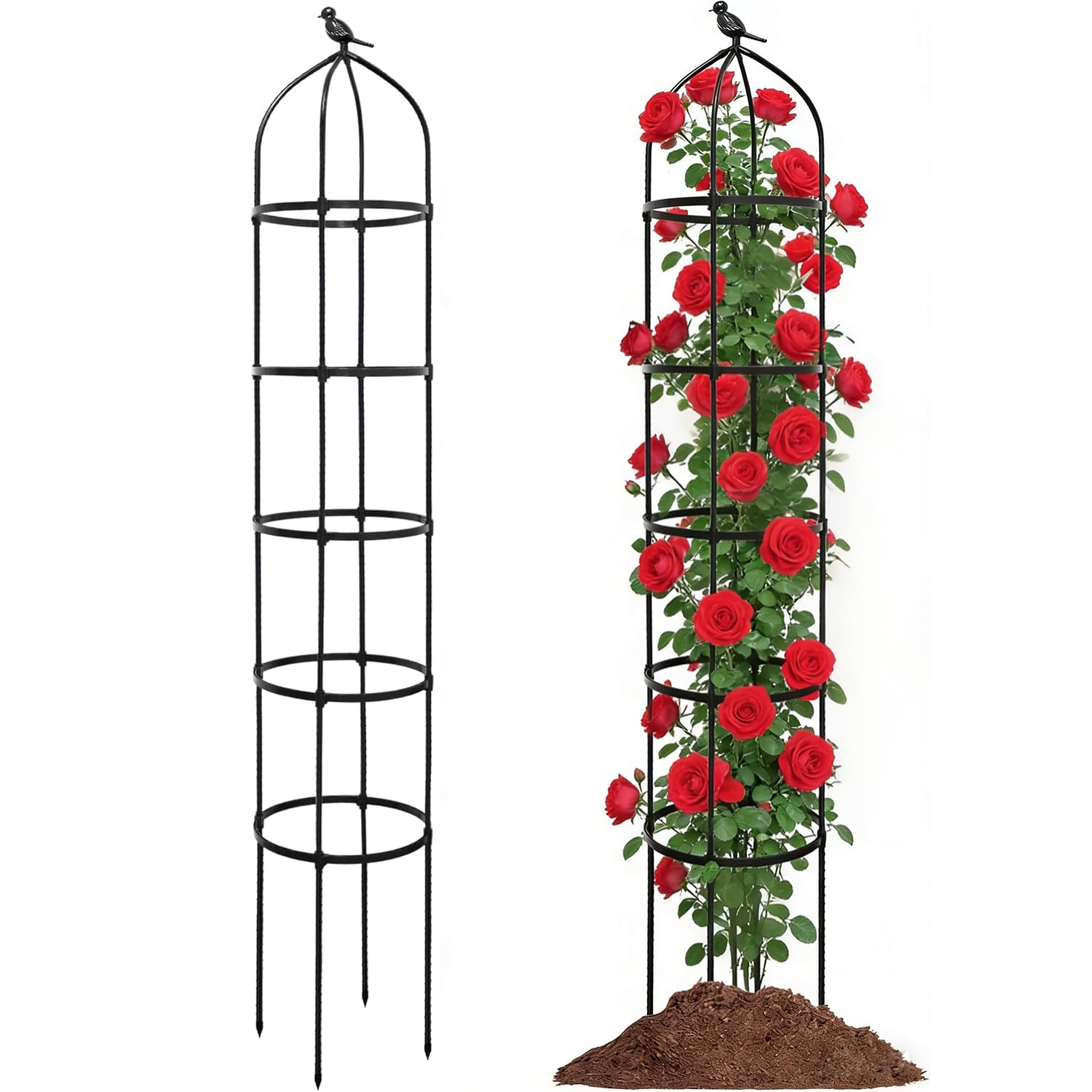 Garden Obelisks for Climbing Plants 2M/6.7ft, Tall Metal Trellis with Black Plastic Coated Poles, Rustproof Adjustable Plant Support, Ideal Sweet Pea Trellis for Roses & Clematis, Indoor & Outdoor