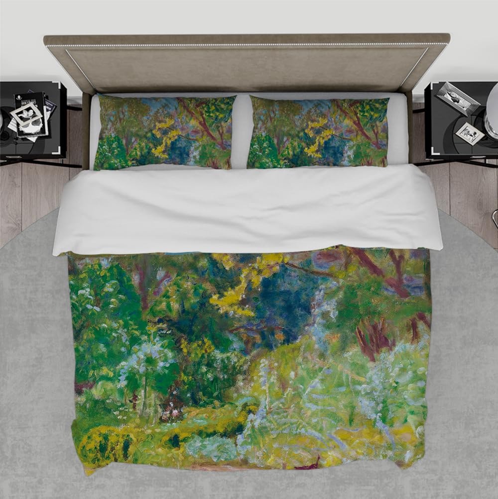 Housse de couette 260x240 cm botanique forêt verte jaune avec 2 taies