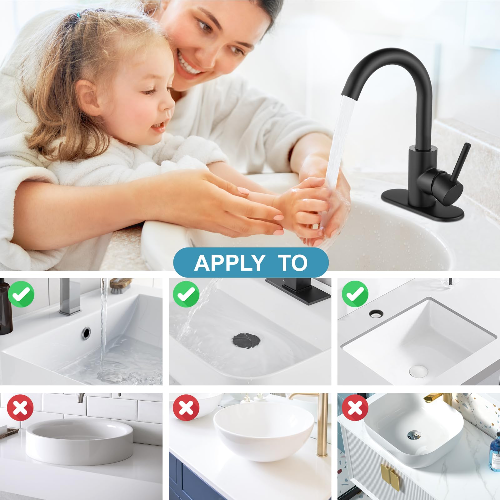 Ensemble robinetterie de Douche Effet Pluie Noir Mat 12 Pouces avec Robinet monotrou pour évier de Bar ou de Cuisine