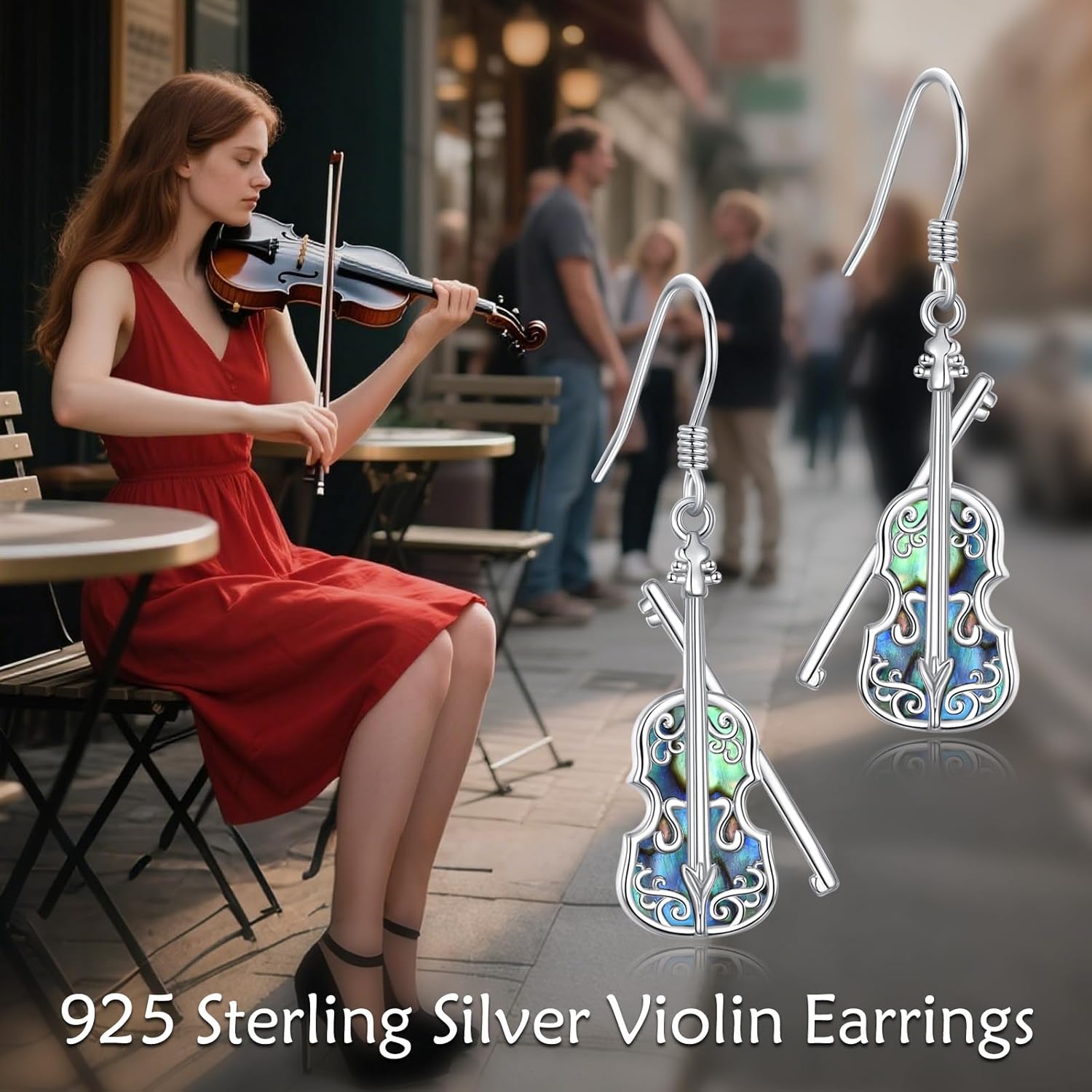 MONGAS Violin Gifts for Women Sterling Silver Violin Dangle Earrings Music Drop Earrings Music Jewelry Gifts for Women - Image 6