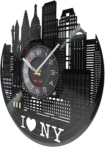 Miniatura 3 de Reloj de pared – Reloj de pared silencioso moderno de 12 pulgadas con paisaje urbano de Nueva York, decoración de pared, diseño de horizonte de