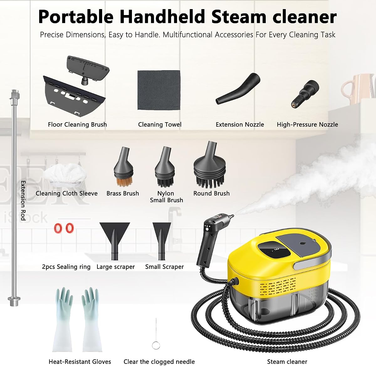 3 Level Adjustable Pressurized Handheld Steam Cleaner for Home — view 7