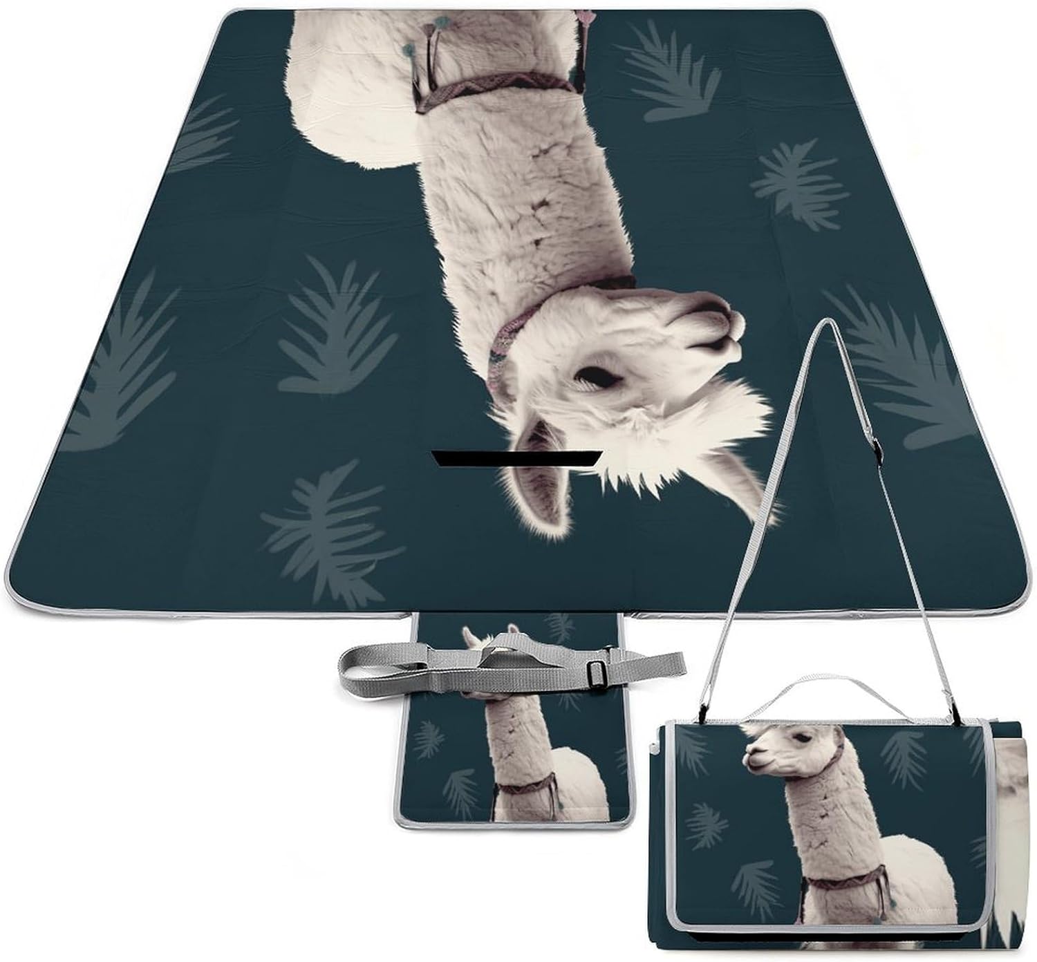 Alpaca Llama Waterproof Picnic Blanket 58.3''x58.3'',Portable and Foldable Picnic Mat with Handle,Outdoor Blankets for Lawn Park Beach Travel