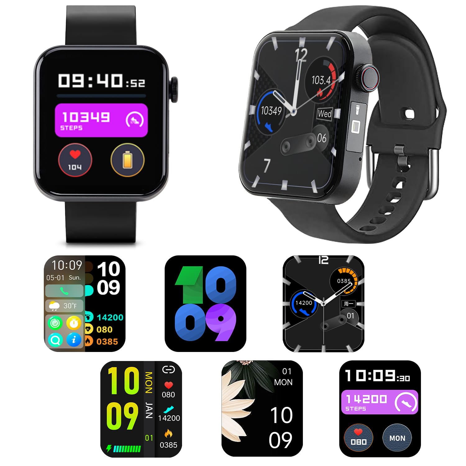 Life Watch Smart Heart Rate Blood Oxygen Body Temperature Sleep Monitor Fitness Steps Tracker Wireless Voice Call iOS & Android Compatibile IP67 Impermeabile 6 Modalità Sport Fitness & Flash Light-