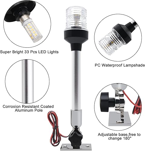 Miniatura 4 de Geloo 12 Inch Boat Navigation Lights, Boat Stern Light, Boat Anchor Lights White LED Fold Down for Pontoon and Fishing Boat Yacht All Round 360
