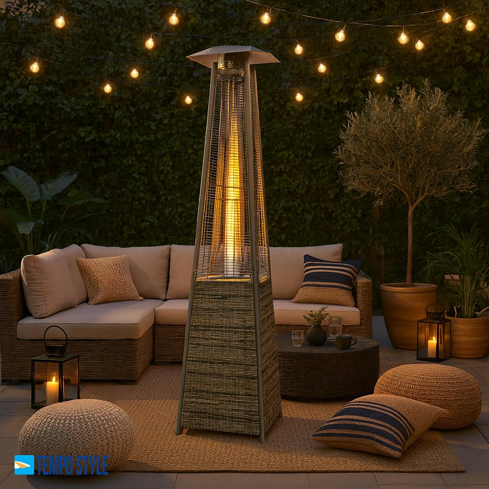 Pyramid Gas-Heizstrahler für den Außenbereich, 13 kW | Heizung mit offener Flamme für Garten, Bar und Restaurants | Abdeckung und Regler im Lieferumfang enthalten | Modernes Design |