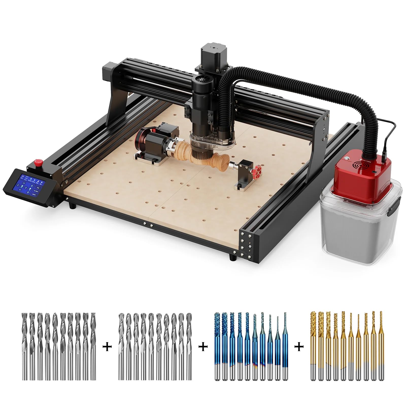 Twotrees TTC450 500W Router Máquina CNC de 3 ejes para grabar corte de MDF, madera maciza con 4 módulos de eje de aspirador fresas en extremo