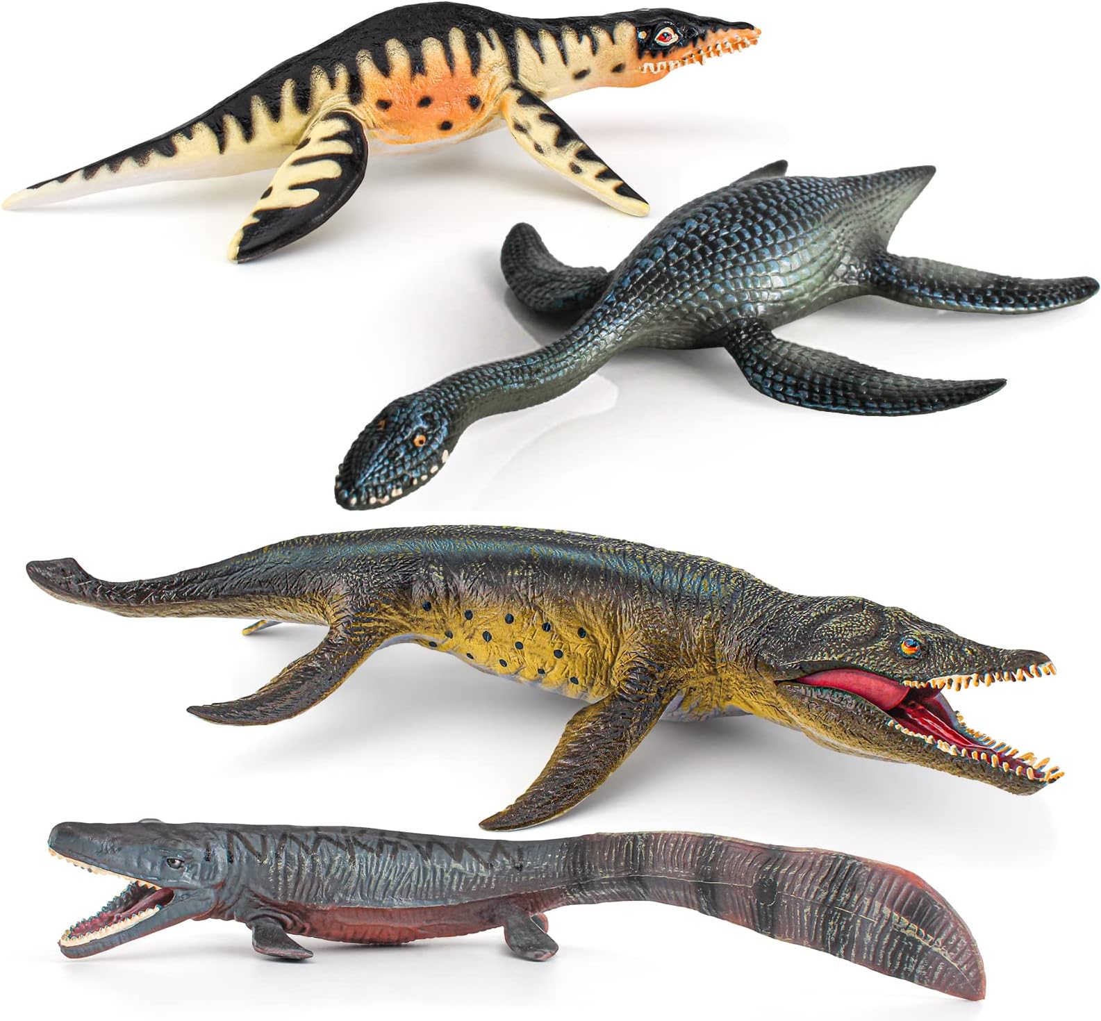 10Inch Realistic Ocean Life Toys Playset Large Prehistoric Sea Creatures Toys 4PCS Replica of Mosasaurus Plesiosaur Dinosaur Figures Collection Sea Animals for Toddler Boys Kids Birthday Gift