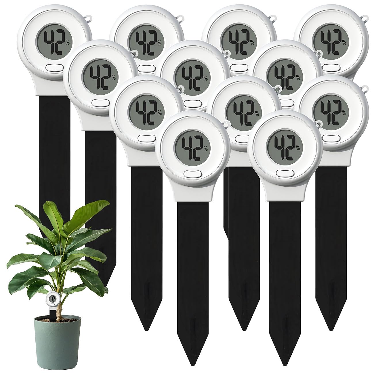 Royal Gardineer Bodenfeuchtetester: 12er-Set Digitale Boden-Feuchtigkeitsmessgeräte für Pflanzen, LCD (Feuchte Bodensensor, Pflanzen Sensor)