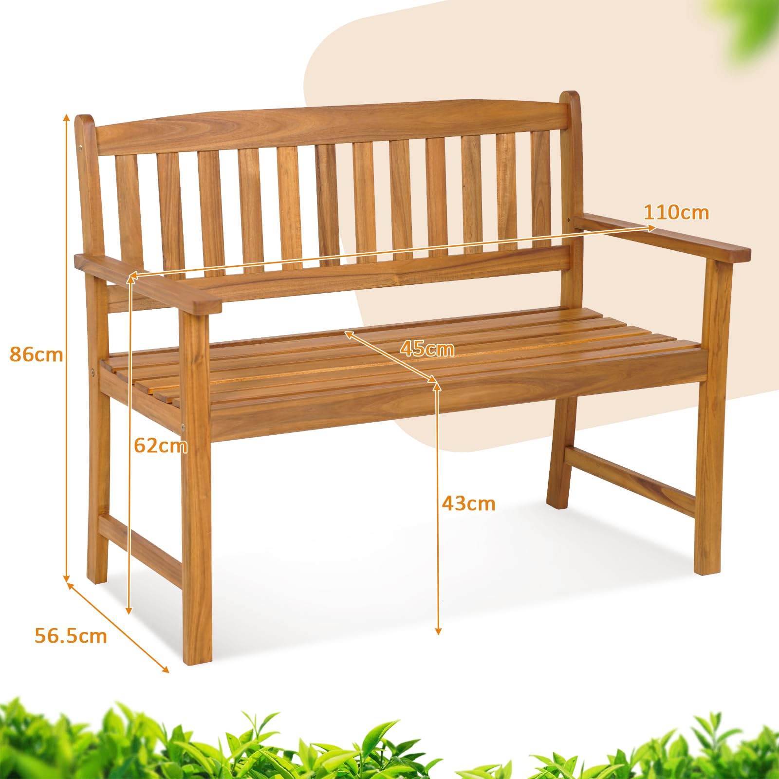 GIANTEX Panchina per 2 Persone in Legno di Acacia, Poltrona a Doghe per Esterni con Braccioli, Schienale, Struttura Robusta, Comoda Sedia per Patio, Cortile, Giardino (Modello 4)