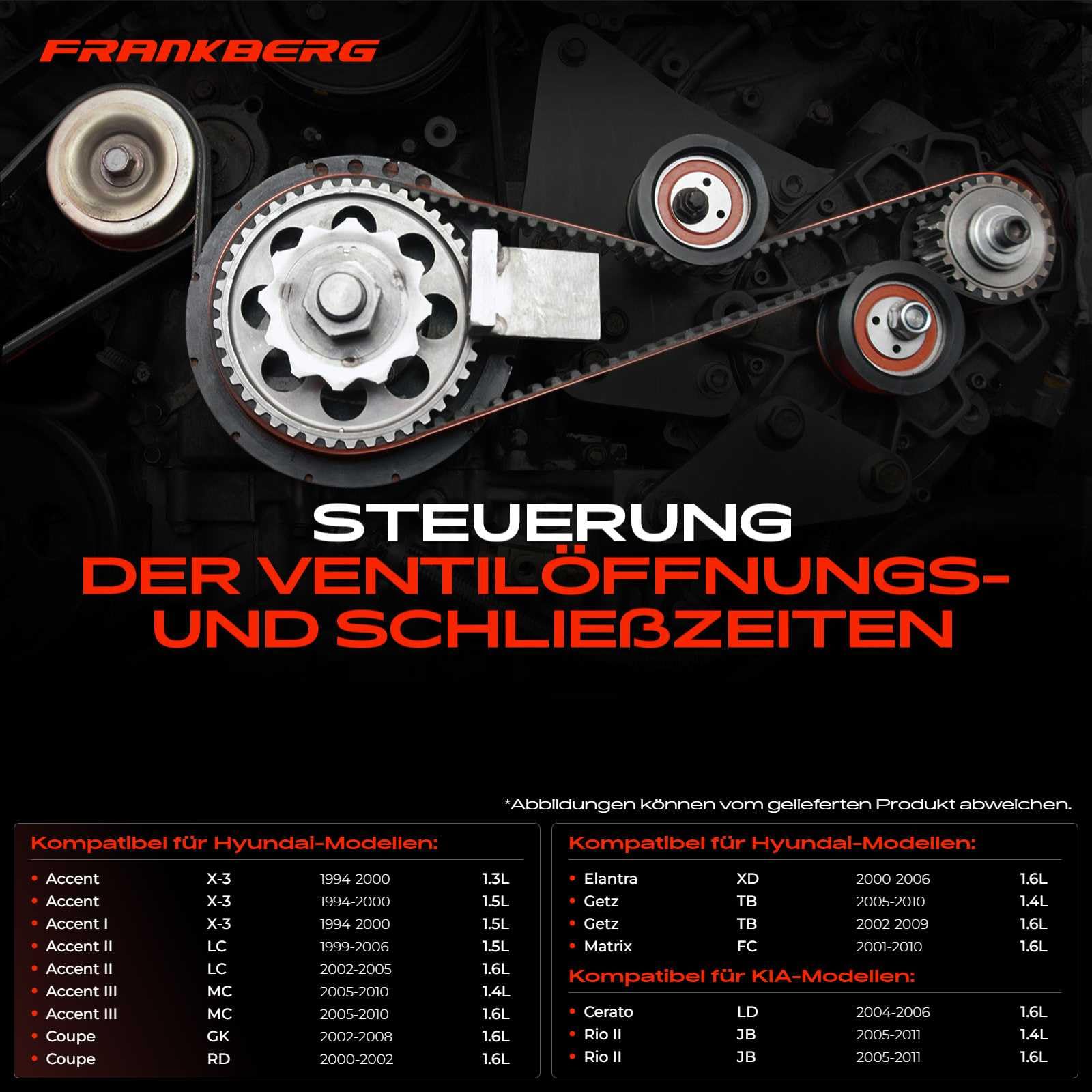 Frankberg 1x kit de correa de distribución + 1x bomba de agua 2441022000 | Compatible con: Accent Sedán X-3, Coupé GK, Getz TB, Río II JB, Elantra Saloon XD, Cerato LD, Salón Rio II JB, Acento II