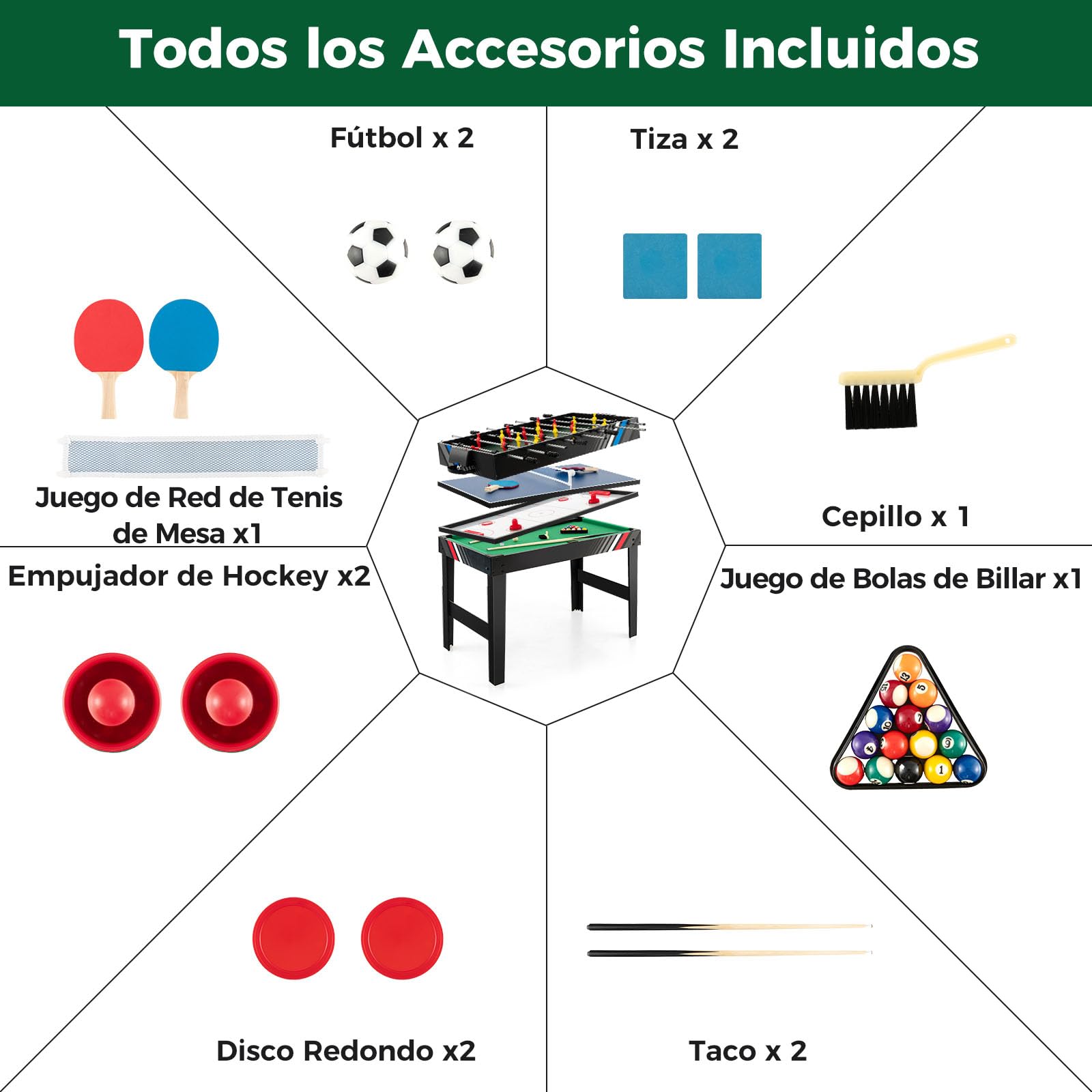 RELAX4LIFE 4 en 1 Juegos de Mesa Apilable para Niños y Adultos, Futbolín, Hockey, Billar, Tenis de Mesa con 18 Accesorios para Salas de Juegos y Bares, Regalo Cumpleaños o Navidad, 125x97x83cm