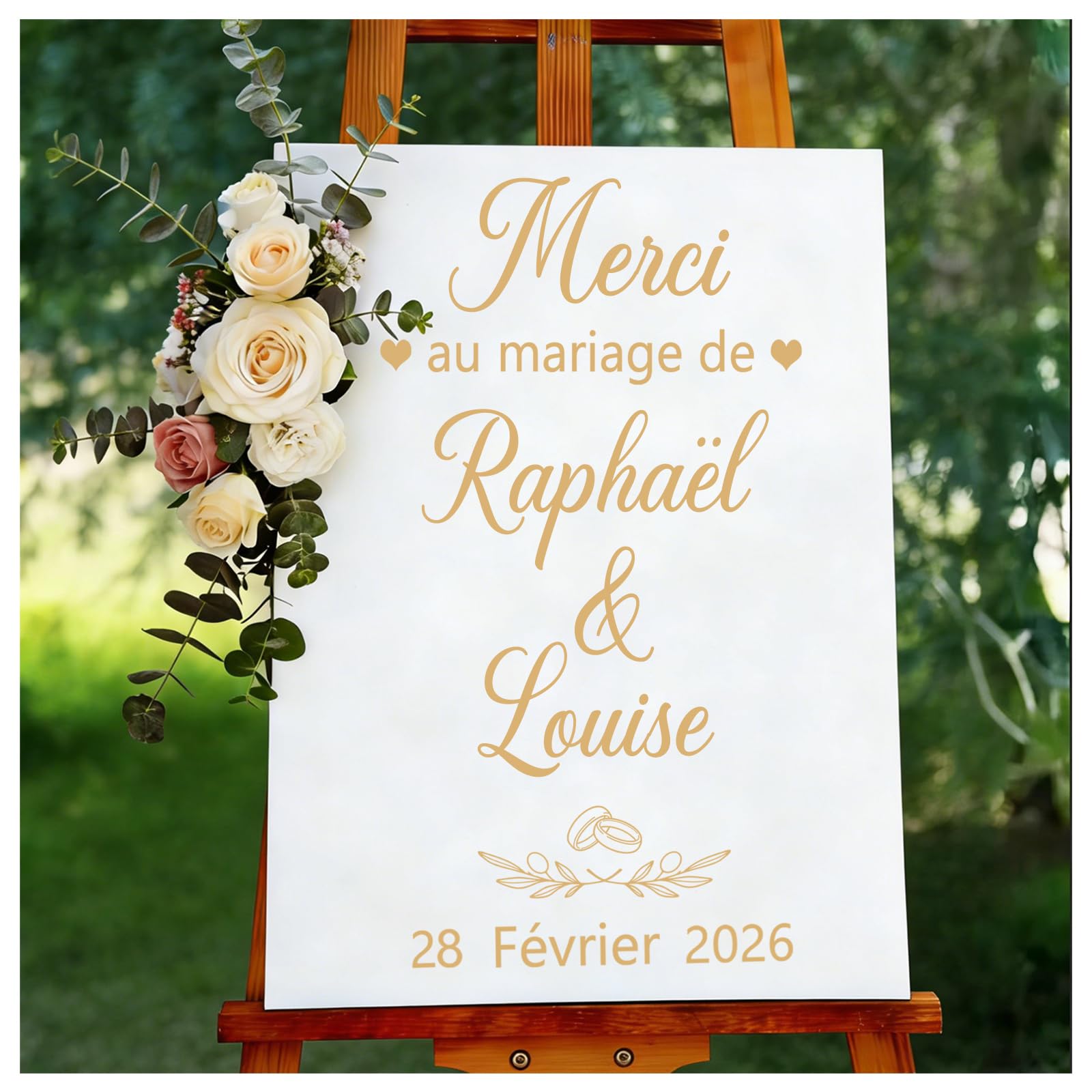 10pcs Sticker pour Panneau de Mariage Personnalisé Bienvenue au Mariage Autocollants Personnalisés Mariage Décoration-Adaptés aux Panneaux de 60x40cm/40x60cm,Doré Clair