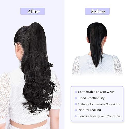 Miniatura 4 de Extensión de cola de caballo, extensiones de cabello con clip de garra de 22 pulgadas, extensiones de cabello largo y rizado, extensión de cabello