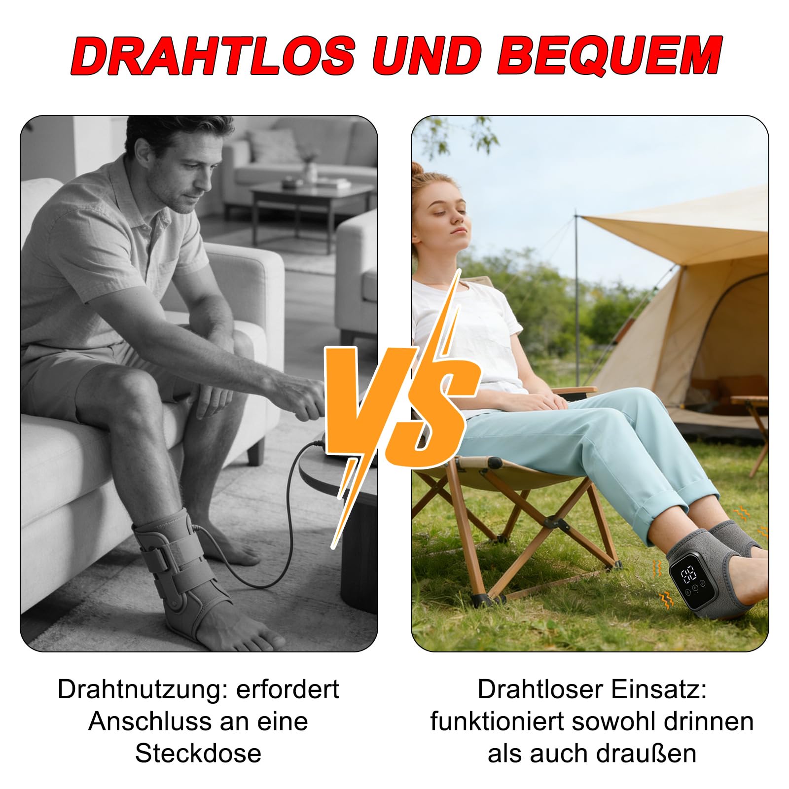 Fussmassagegerät, 3-in-1 Fußmassagegerät für Schmerzlinderung & Durchblutung, Wiederaufladbar Knöchel & Ferse Massage 2er Pack mit Wärme, Anthrazit,Universelle Passform für linken & rechten Fuß