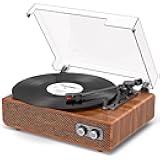 Vinyl Record Player Vintage 3 Speed Turntable Bluetooth with Upgraded Speakers, Adjustable Counterweight, Vinyl LP Player with Enhanced Sound, Aux-in & RCA Output,Light Wood