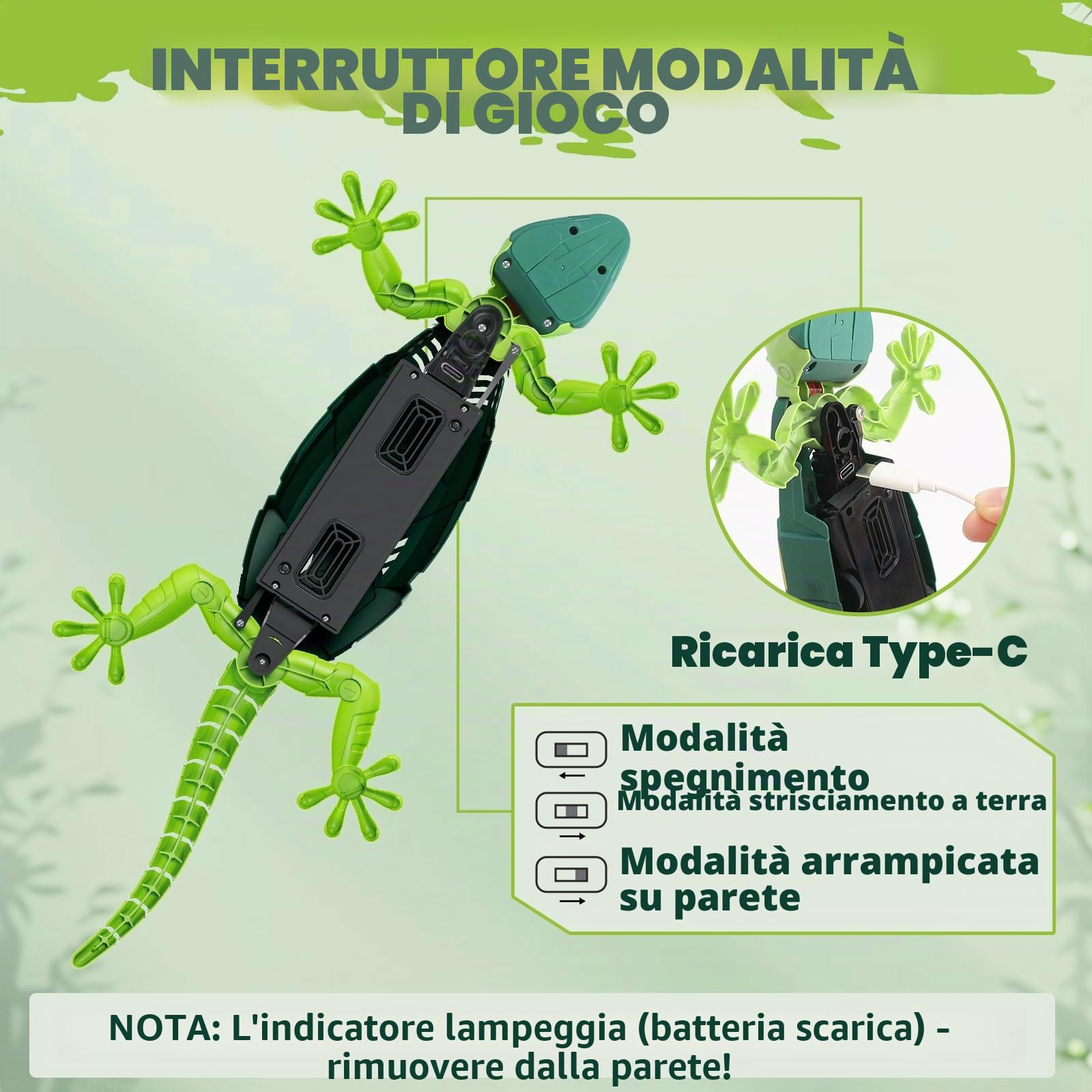HYES Wall Crawler Geco, Remote Control Crawling Chameleon, telecomando parete geco con occhi luminosi, realistico Lizard robot giocattolo regalo per bambini ragazzi ragazze 3 4 5 6 7 8