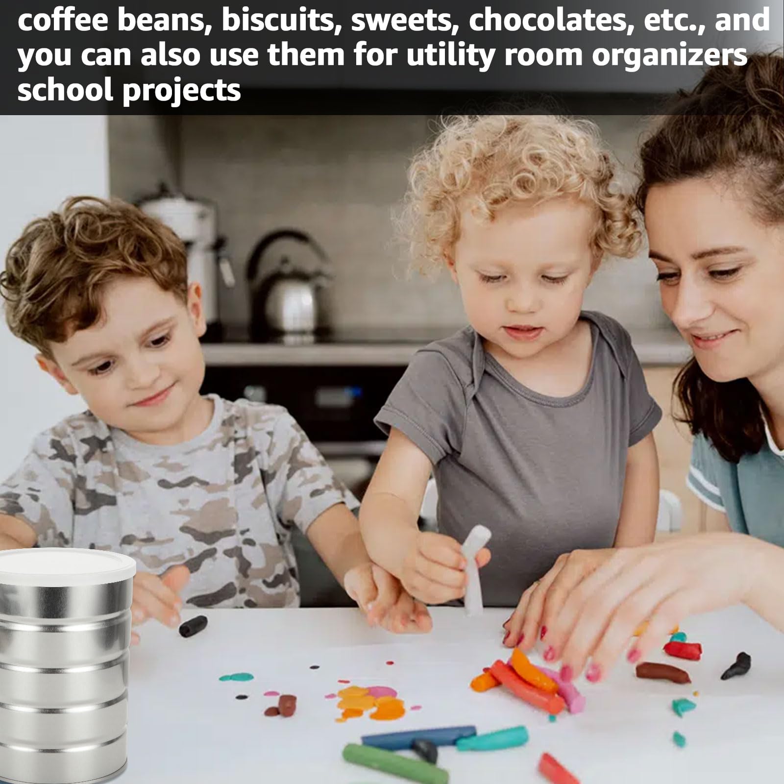 QTLCOHD 6 Pcs Empty Coffee Cans Metal Tin Cans with Lids for Crafts Baking Kitchen Storage Tea Coffee Sugar Storage Packaging - Image 7