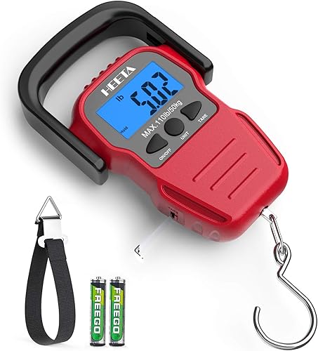 Miniatura 1 de HEETA Báscula de pescado con pantalla LCD retroiluminada, hasta 110 libras110.2 lbs, báscula digital portátil para colgar peces con gancho y cinta