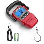 HEETA Fish Scale with Backlit LCD Display, Up to 110lb/50kg Digital Portable Hanging Fish Weight Scale with Hook & Measuring Tape for Home, Farm, Outdoor, Hunting, Fishing, 2 AAA Batteries Included