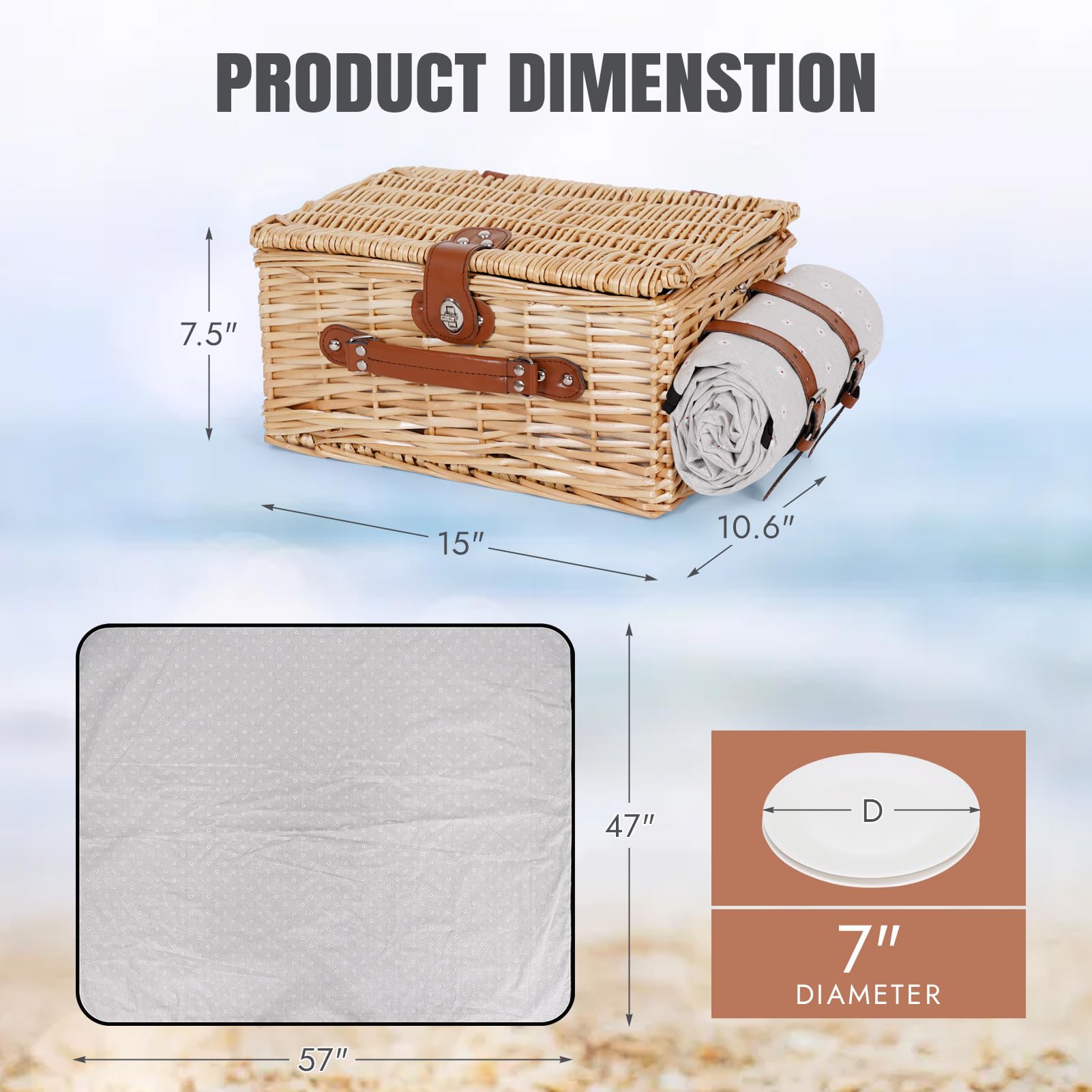 HappyPicnic Lot de 2 paniers de pique-nique en osier avec couverture imperméable et doublure isolante, grand panier en saule fait à la main avec kit de couverts pour l'extérieur, pique-nique, etc