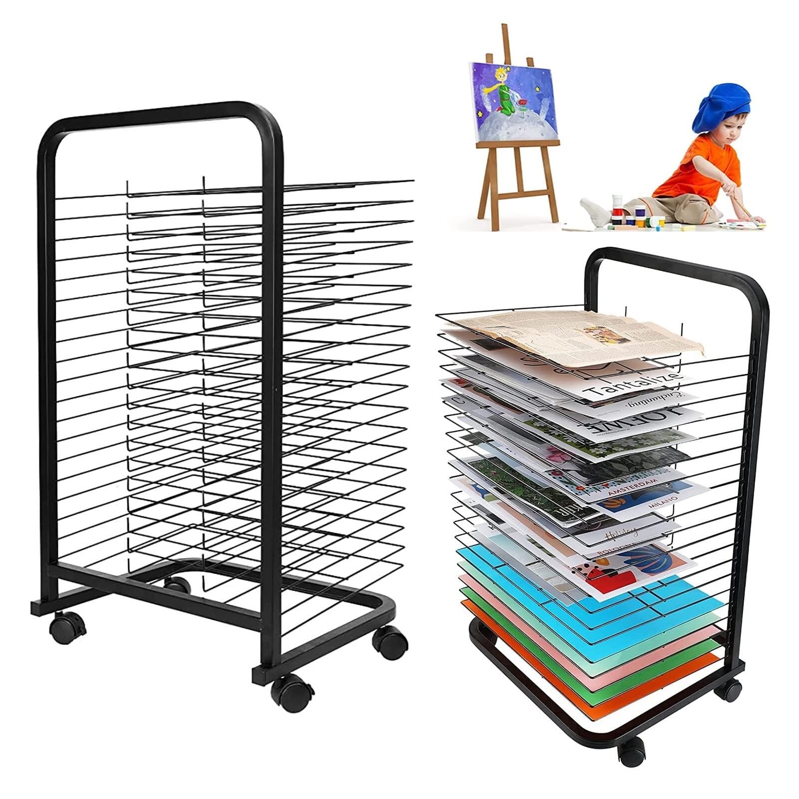 JYHHGDS Mobile Art Drying Rack with 20 Shelves, Stackable Metal Steel Art Rack for Painting, Crafts, and Canvas, with Wheels for Classroom & Studio Use