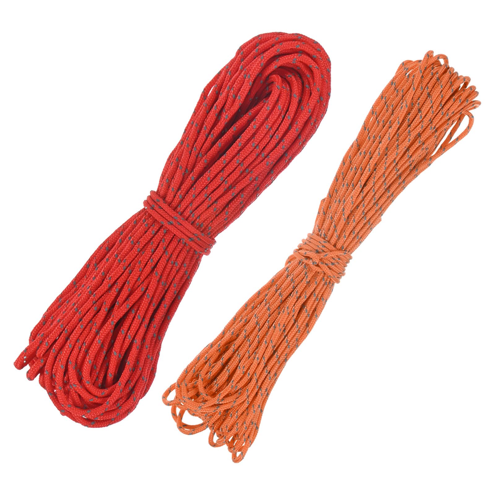 TIXIPEM 2 mm 66FT Reflective Guyline Camping Paracord [2PCS] - Guy Lines Ultralight Thin Cord Rope 3 Strands Paracord Use for Camping Tents & Tarps & Hiking - [Red, Orange]