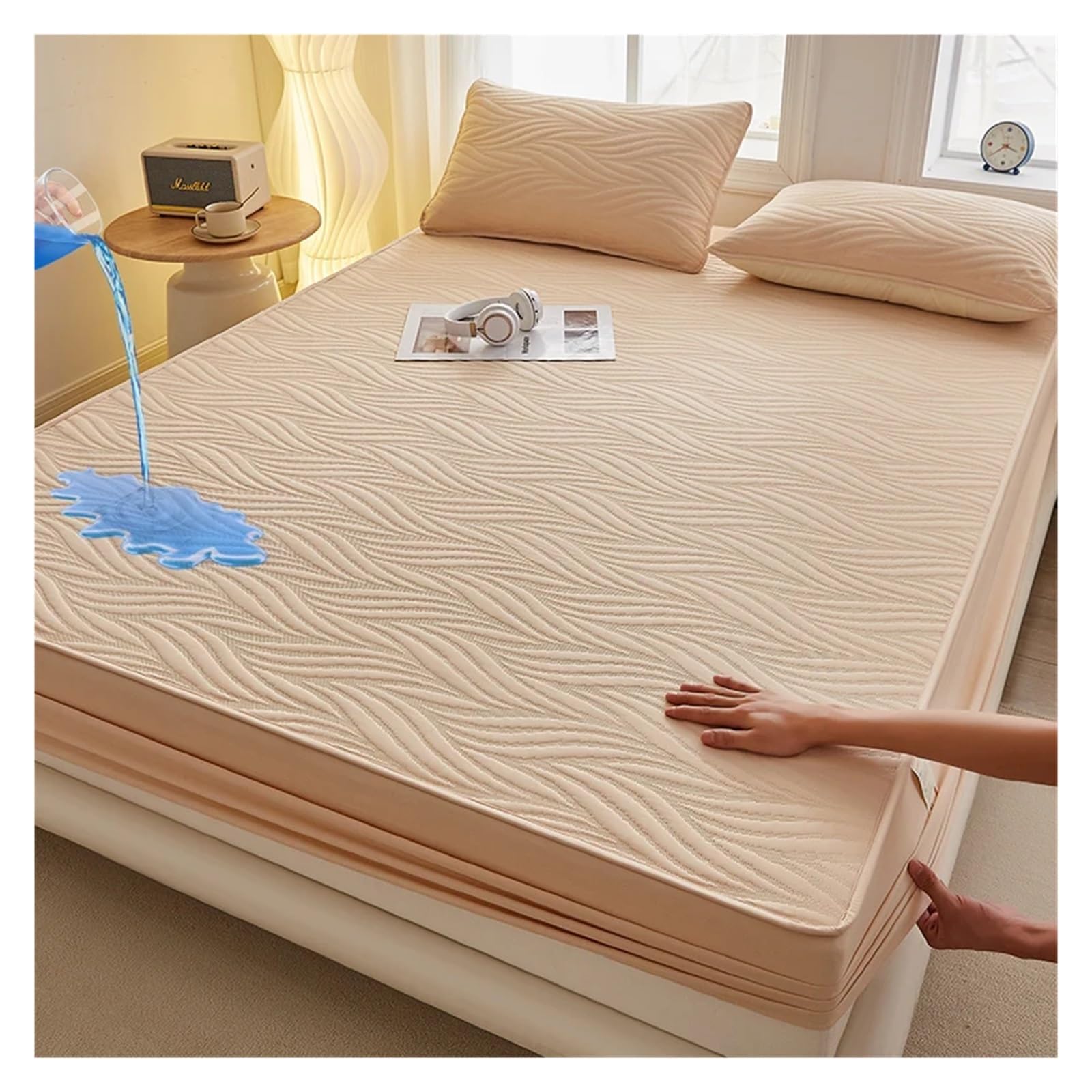 Funda de colchón Impermeable y Gruesa, Acolchada algodón, Funda Cama, Almohadilla, sábana Ajustable Agradable for la Piel, Protector para Cama(Pink,Twin 39x75x12in)