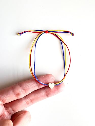 Miniatura 3 de Pulsera amarilla, azul y roja, pulsera colombiana de latón para mujer, chapada en oro de 18 quilates, pulsera con cierre de cordón real, pulsera