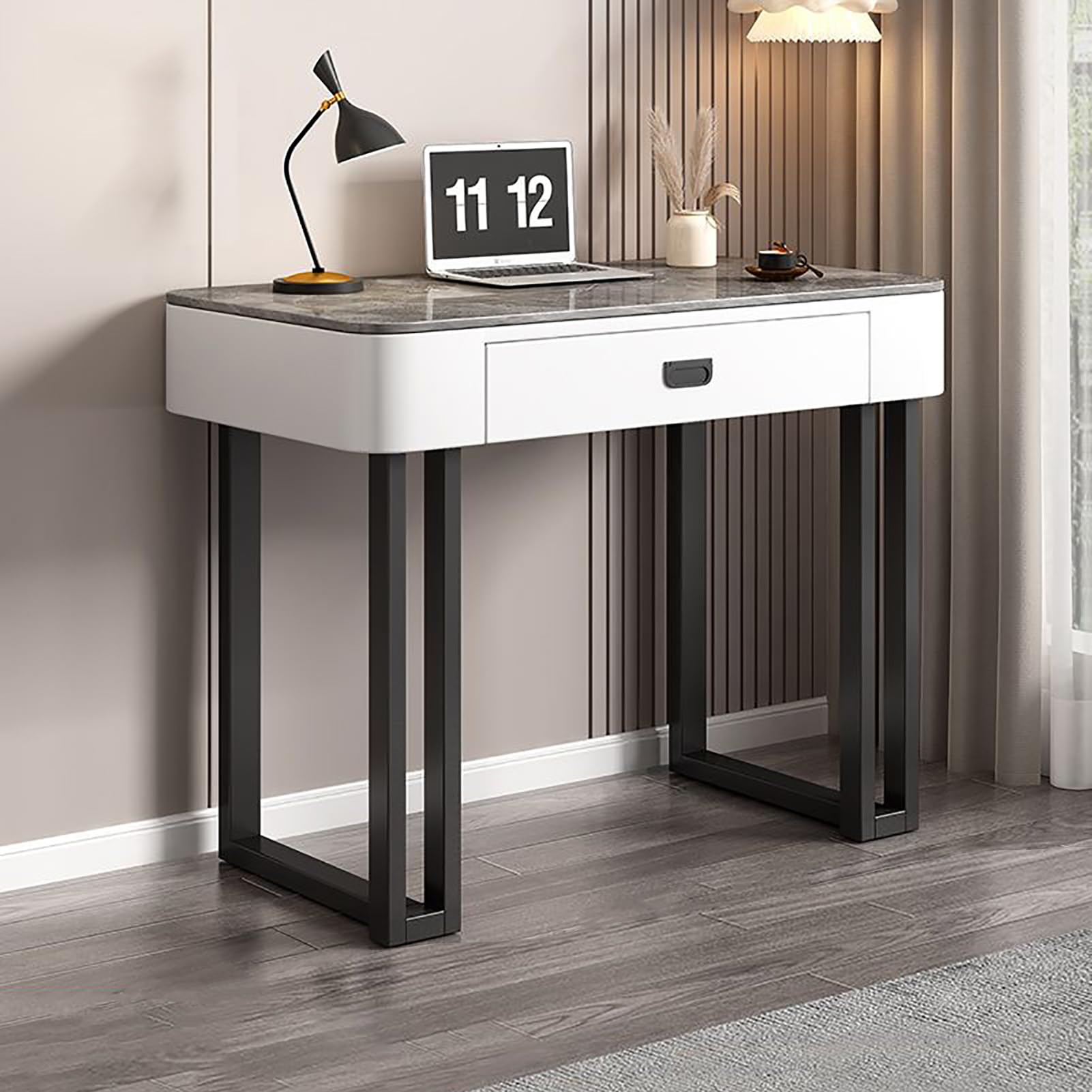 Bureau moderne en ardoise 120cm avec tiroirs et piètement en métal pour informatique