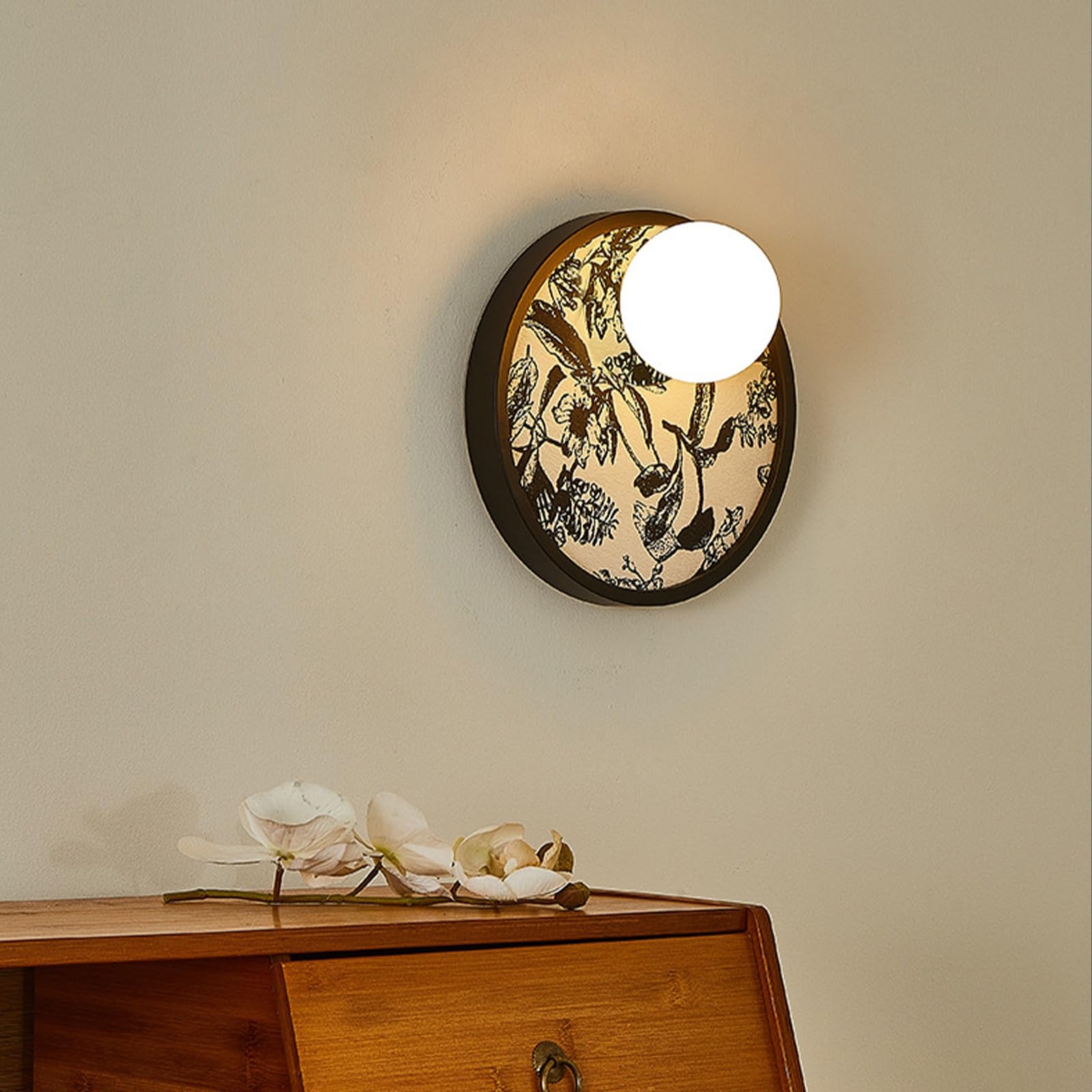 Applique da Parete in Tessuto Stile Mid Century con Paralume in Vetro, apparecchio di Illuminazione Moderno, Lampada da Interni con Cablaggio Fisso per Camera da Letto, Comodino, s