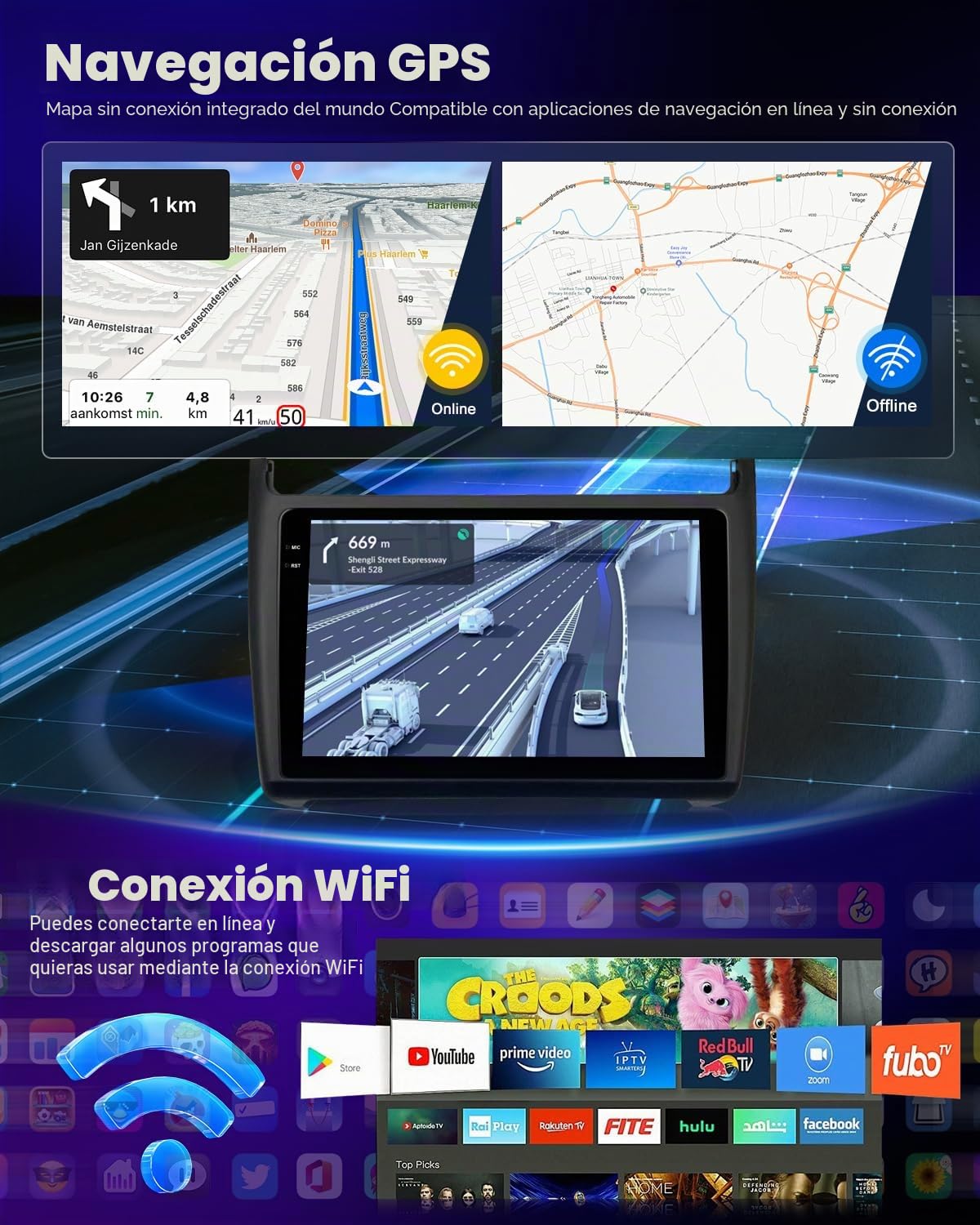 NHOPEEW 4+128G Android Radio para Coche para VW Polo 6R 2009-2017 con Carplay y Android Auto - Pantalla incell de 9 Pulgadas Compatible con WiFi GPS Control en el Volante + Cámara de Marcha atrás