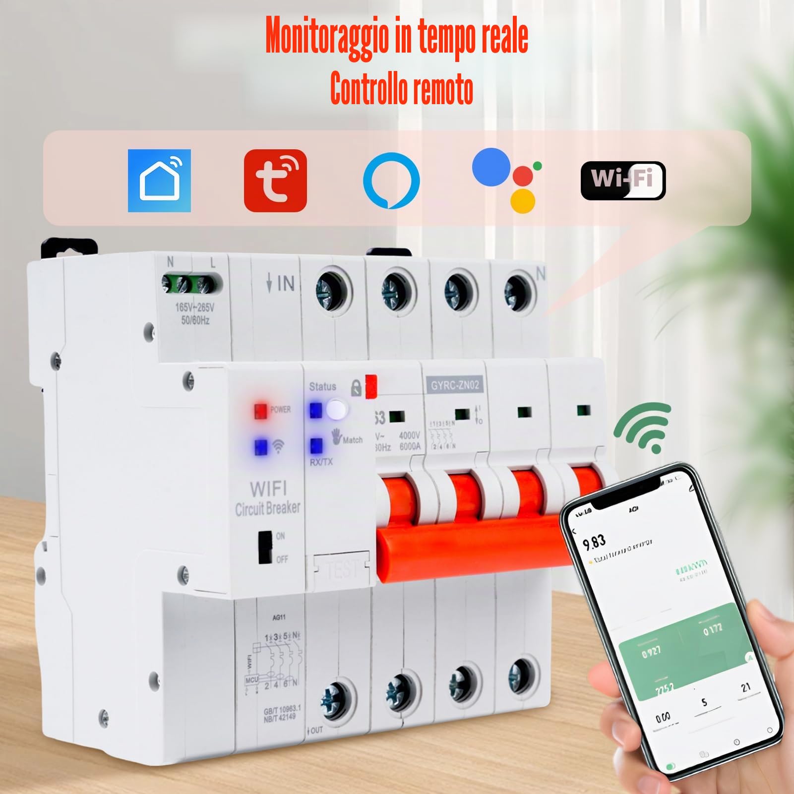 Jadeshay Interruttore Magnetotermico 63A WiFi Salvavita con Riarmo Automatico WiFi Controllo Remoto Tramite APP Tuya sul Cellulare con Timer Protezione Sovratensione Sottotensione e Sovraccarico