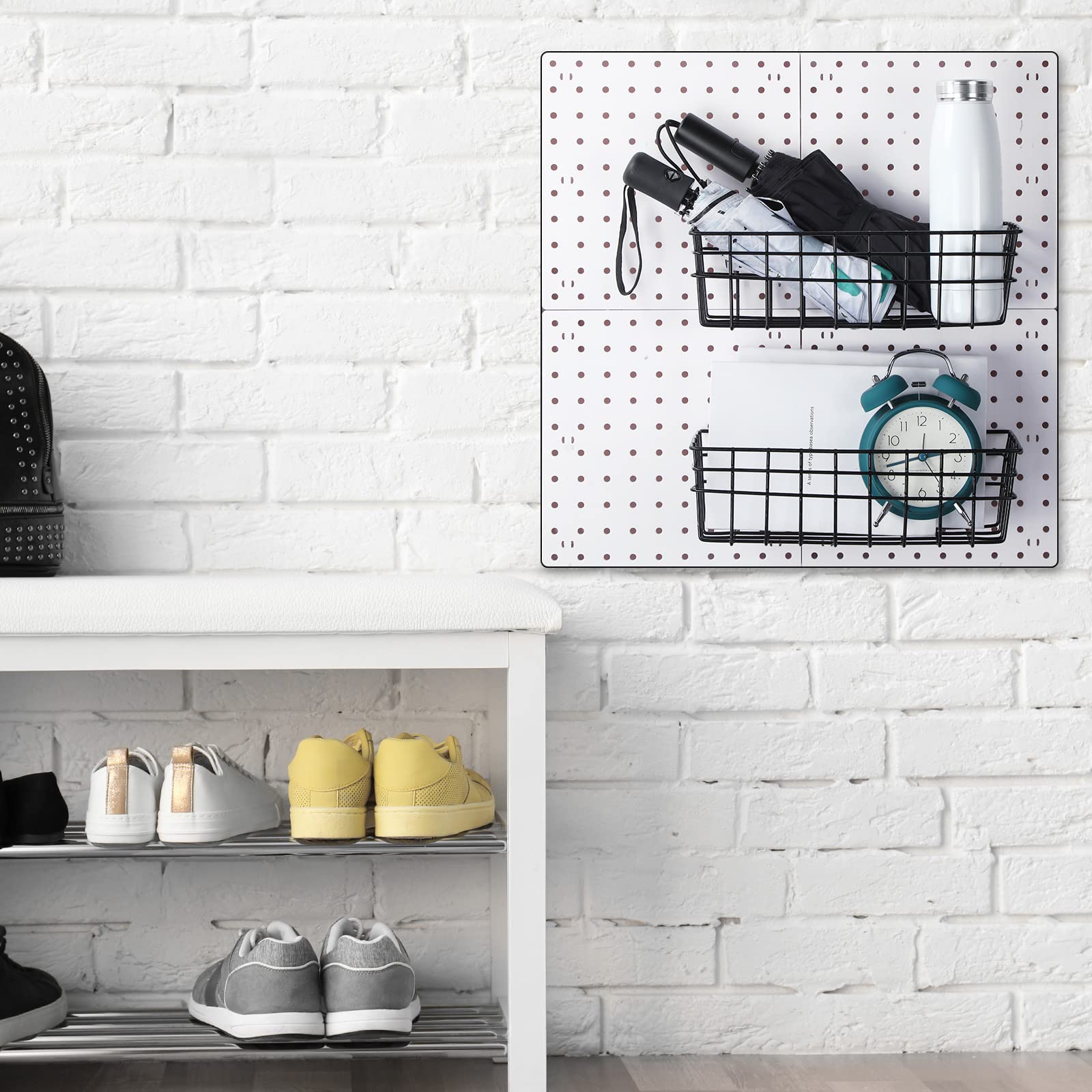 Heavy Duty Pegboard Hook Baskets Set Of 3 - Black Wire, Fits 1/4" Holes, Tool Organizer