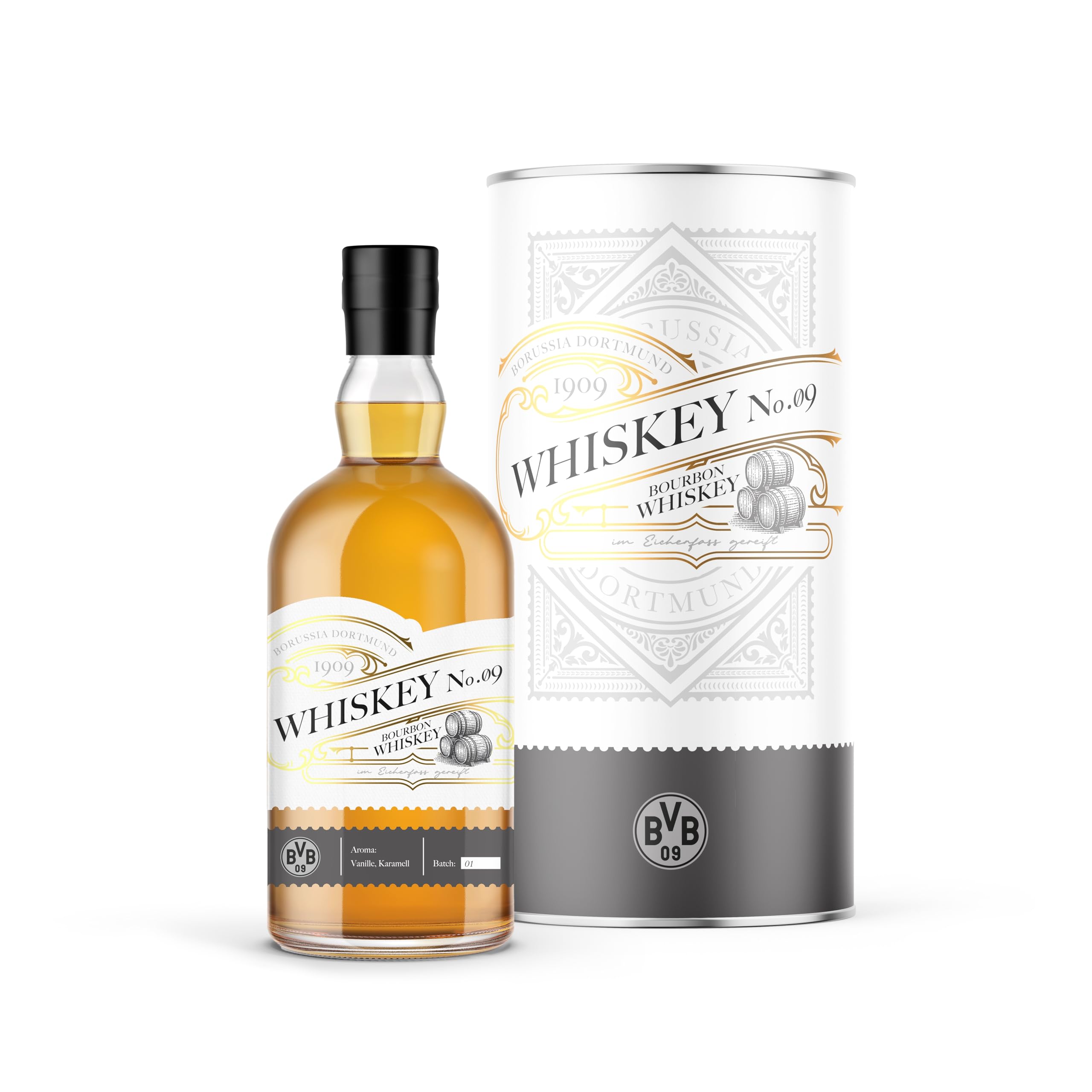 BVB Bourbon Whiskey No.09 |Fanartikel, Fangeschenk, Männer, Frauen, Weihnachten| Fußball | Whisky des BVB 09 | Geschenkidee für echte Borussia Dortmund Fans | 500ml Einzelflasche | 40% vol