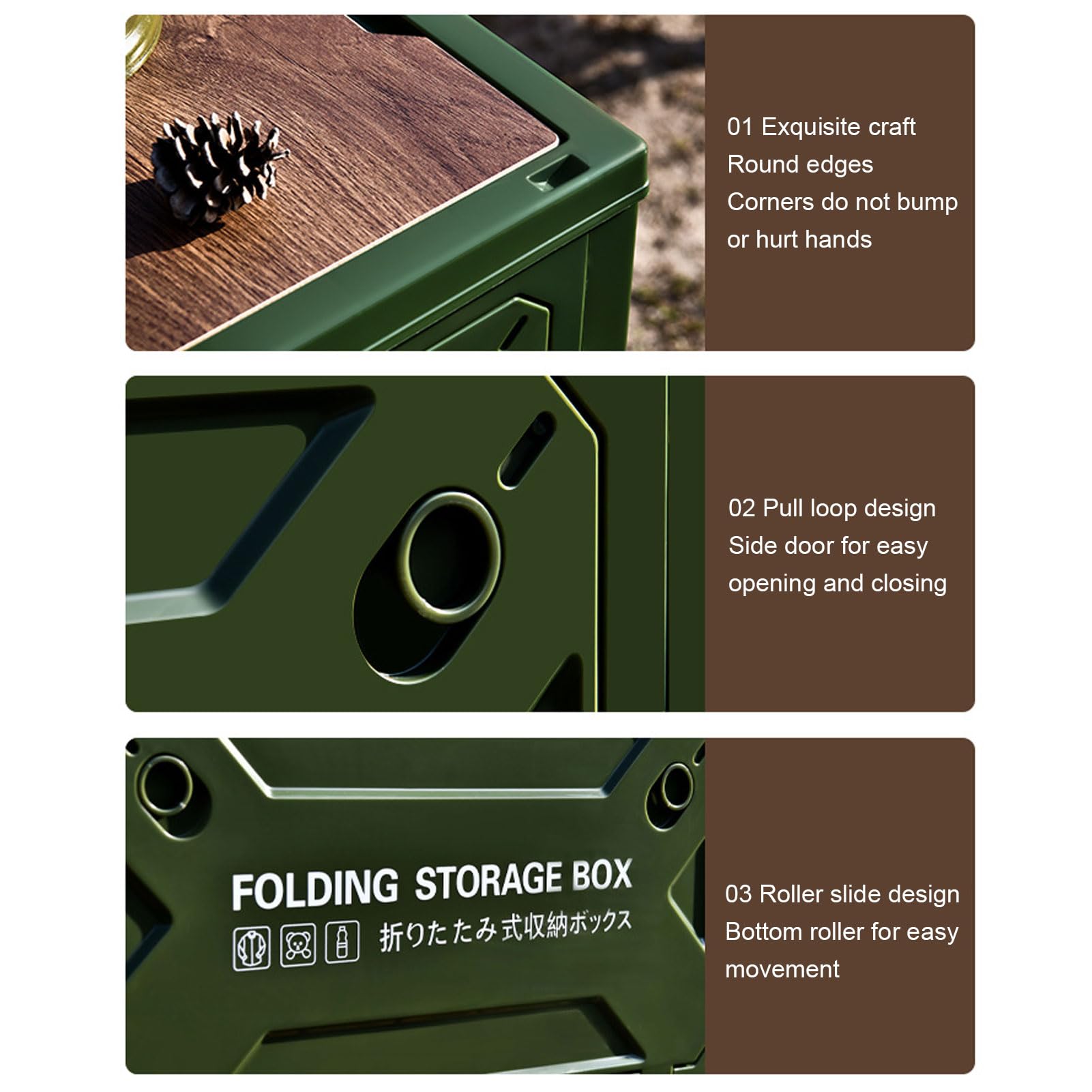 Fockety Cubos de almacenaje Plegables con Tapa de Madera, Caja de almacenaje Plegable de plástico para Camping, organizadores de Armario apilables para Camping, Dormitorio, Oficina (Green)