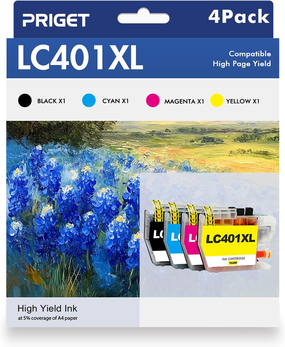 LC401XL LC401 Ink Cartridges Compatible Replacement for Brother 401XL MFC-J1010DW MFC-J1012DW MFC-J1170DW MFC-J1800DW Printer Ink (4-Pack, Black/Cyan/Magenta/Yellow)