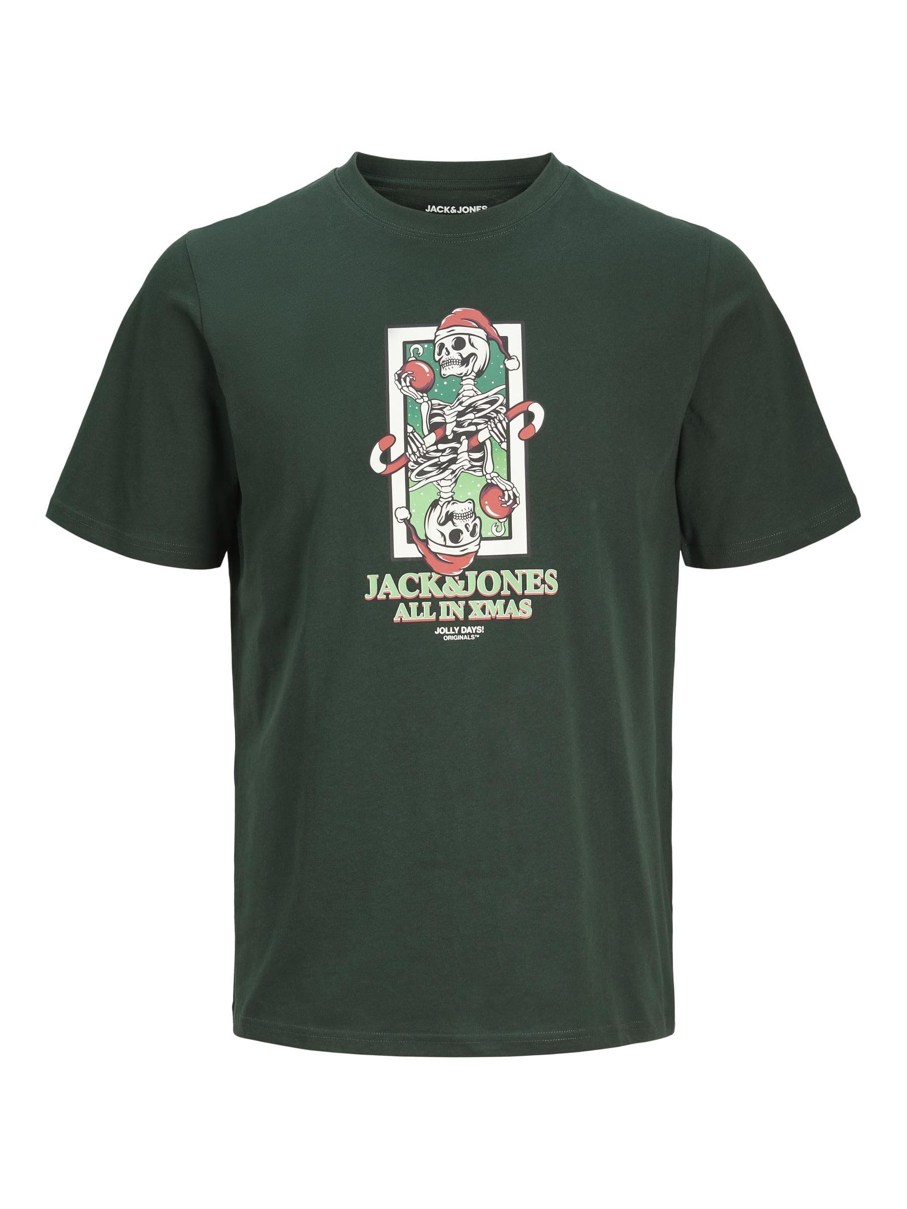 JACK&JONES Herren JJXMAS Christmas Skull Tee SS Crew Neck T-Shirt, Scarab, S