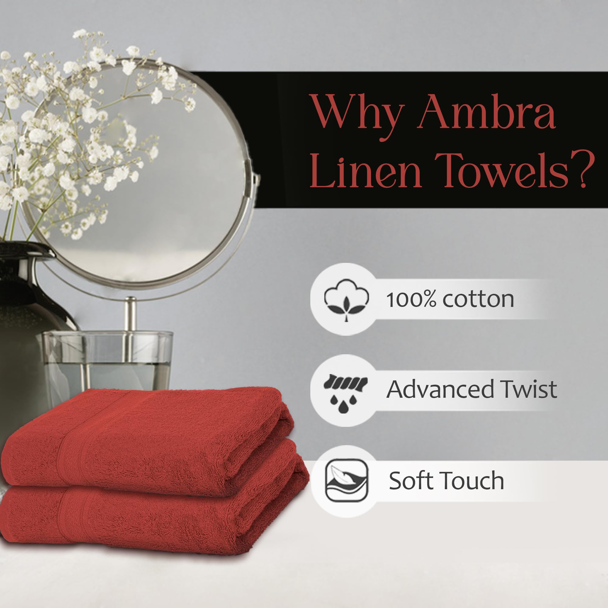 Juego de toallas altamente absorbentes de 500 g/m², 100% algodón, suave y afelpado, uso en todas las estaciones, grande, uso diario, duraderas (2 toallas de baño, óxido)