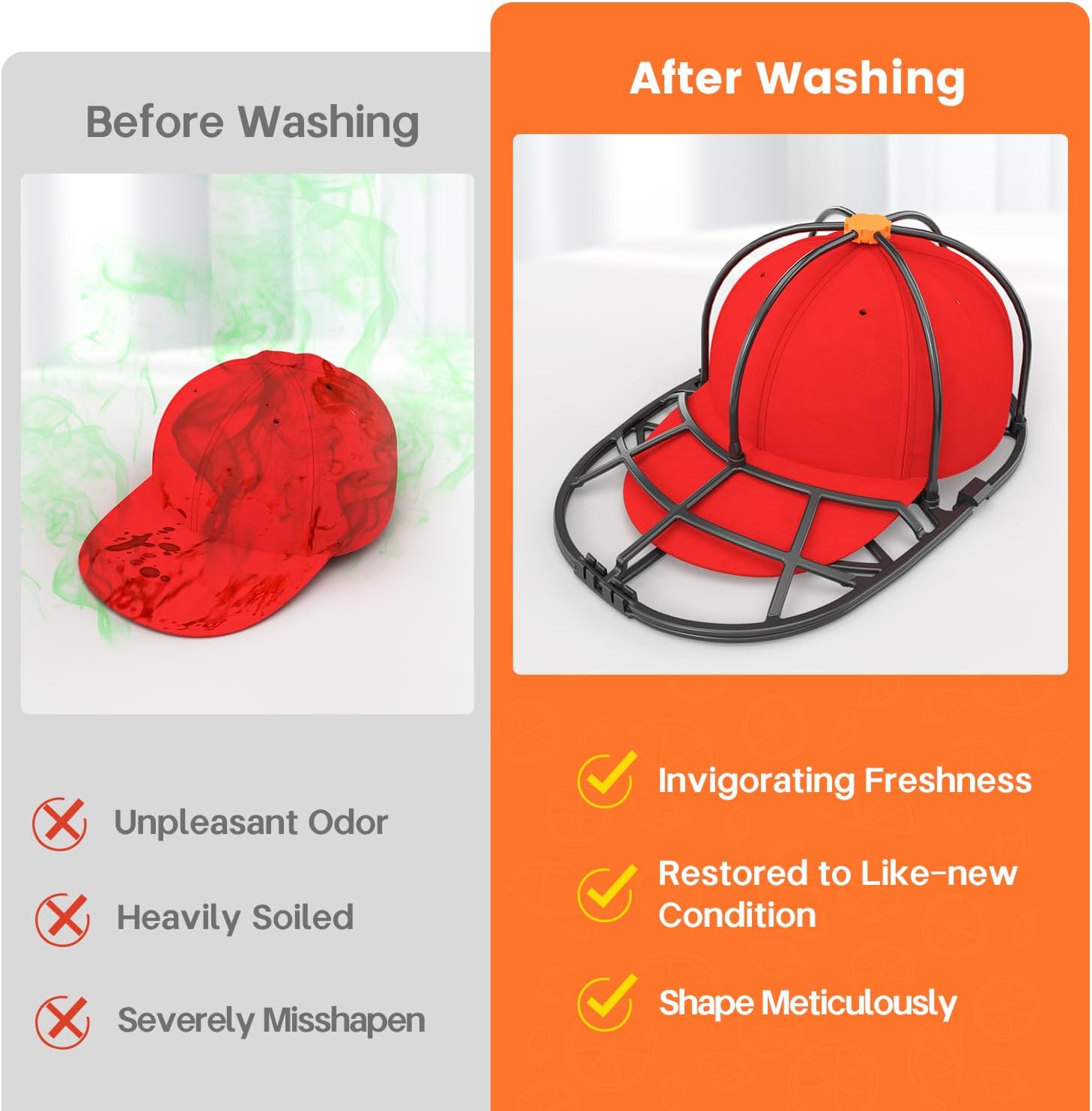 XQXA 1-Pack Hat Washer Cage, Upgradedd Baseball Caps Washer for Dishwasher/Washing Machine, Hat Cleaner Protector Fit for Adult and Kids Hats, Black