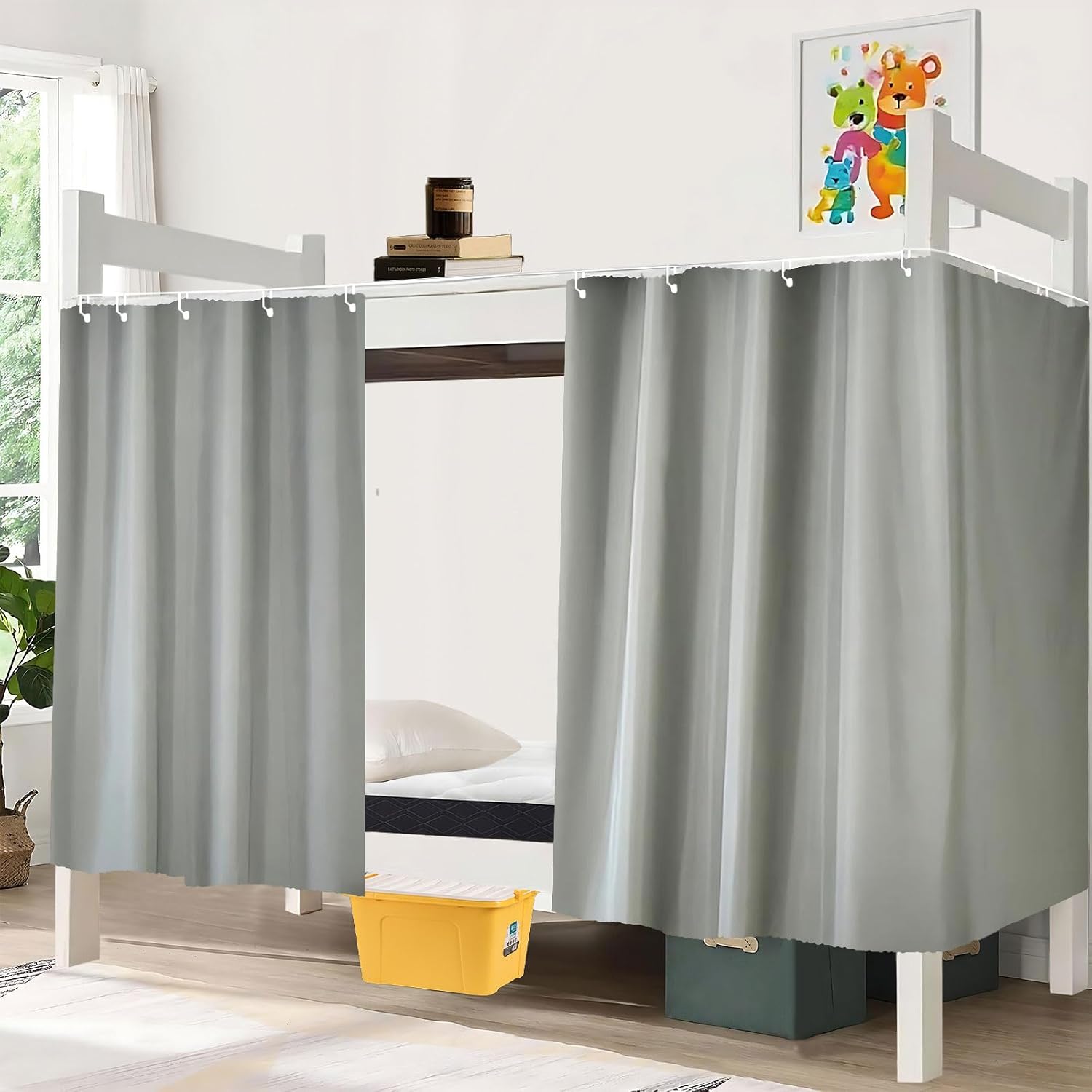 Blackout Bunk Bed Curtains Privacy Protection Cover Canopy, 2 Panels（Grey）