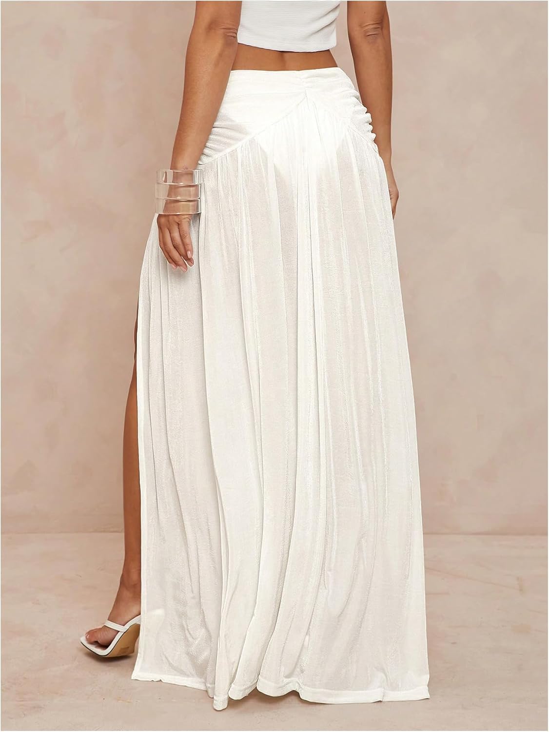 Milumia Women's Low Rise Maxi Skirt Side Slit Beach Ruffle Hem Flowy Boho Long Skirts - Image 3