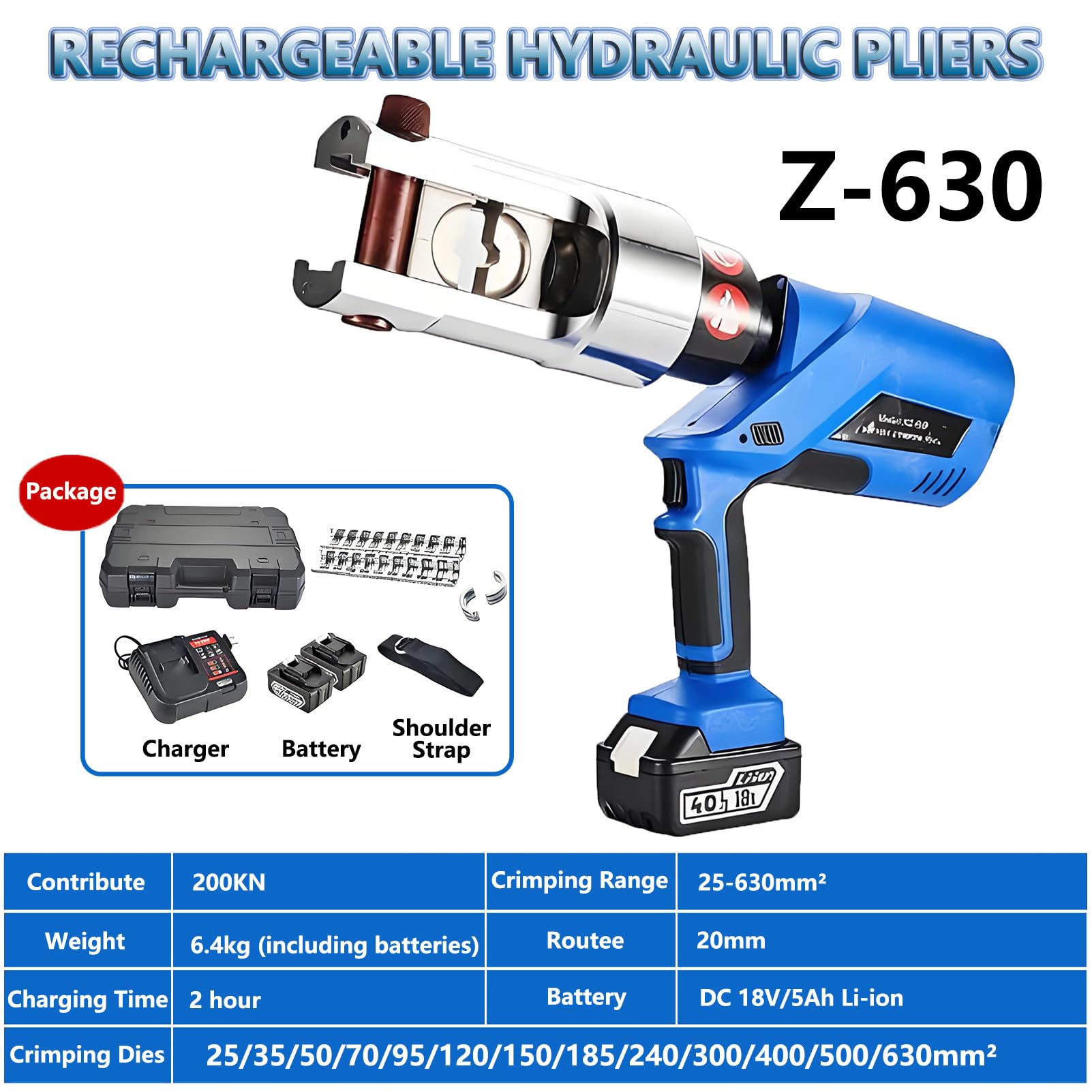 Herramientas de Crimpado Hidráulica Electrica, Crimpadora y Cortadora de Cables de Batería Recargable Hidráulica para Terminales de CU/Al, para Doméstico e Industrial EZ-630