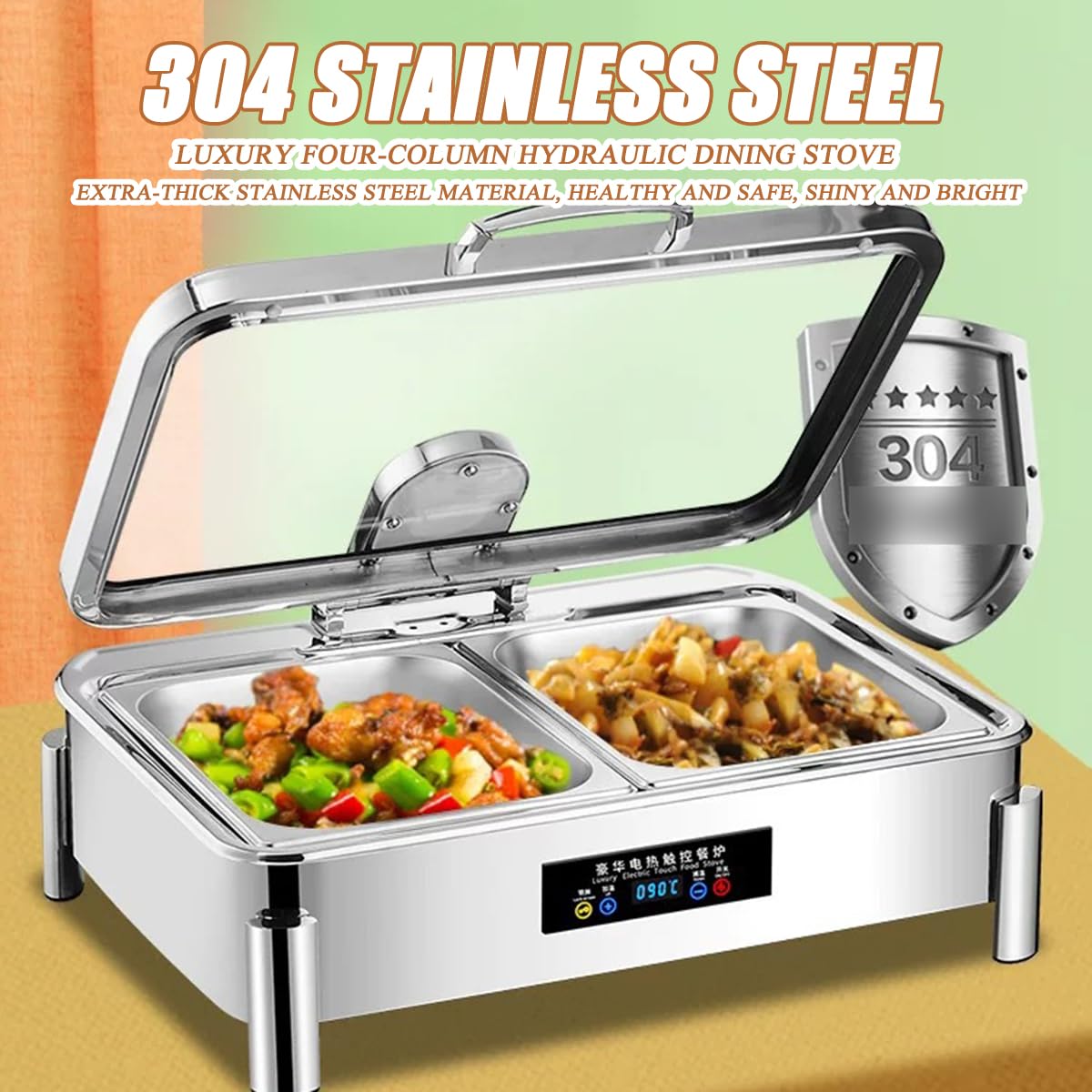 Calentador eléctrico de alimentos con pantalla táctil, acero inoxidable, temperatura ajustable, fácil de limpiar, calentamiento rápido, aislante, ideal para cenas, fiestas, camping